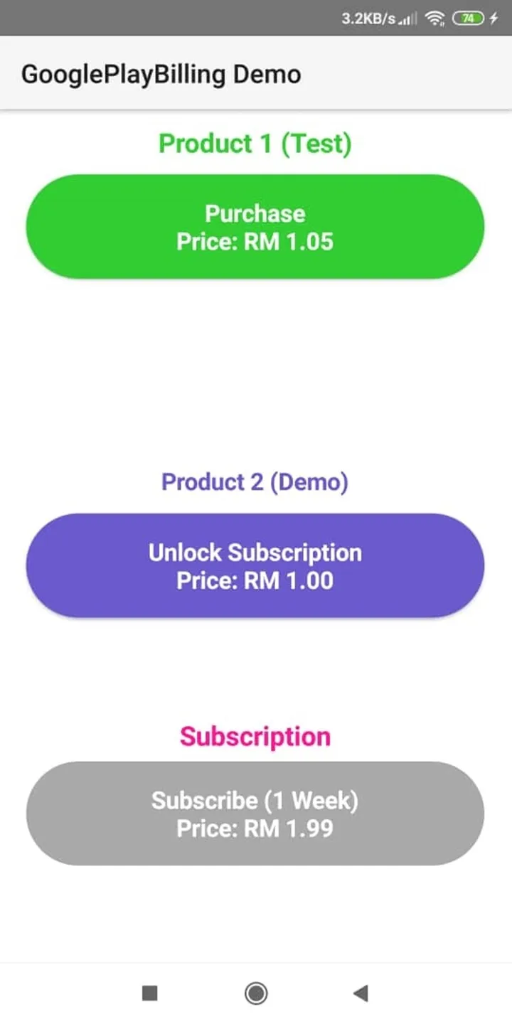 GooglePlayBilling Demo | Indus Appstore | Screenshot