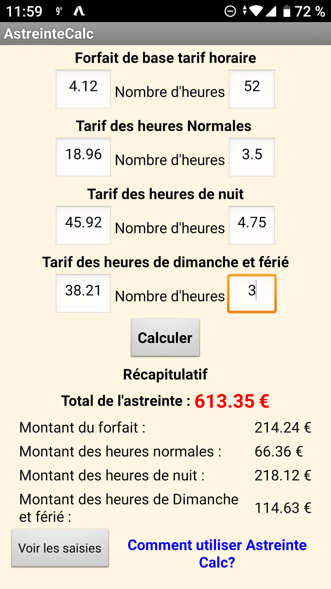 Calculateur d'astreinte FPH | Indus Appstore | Screenshot