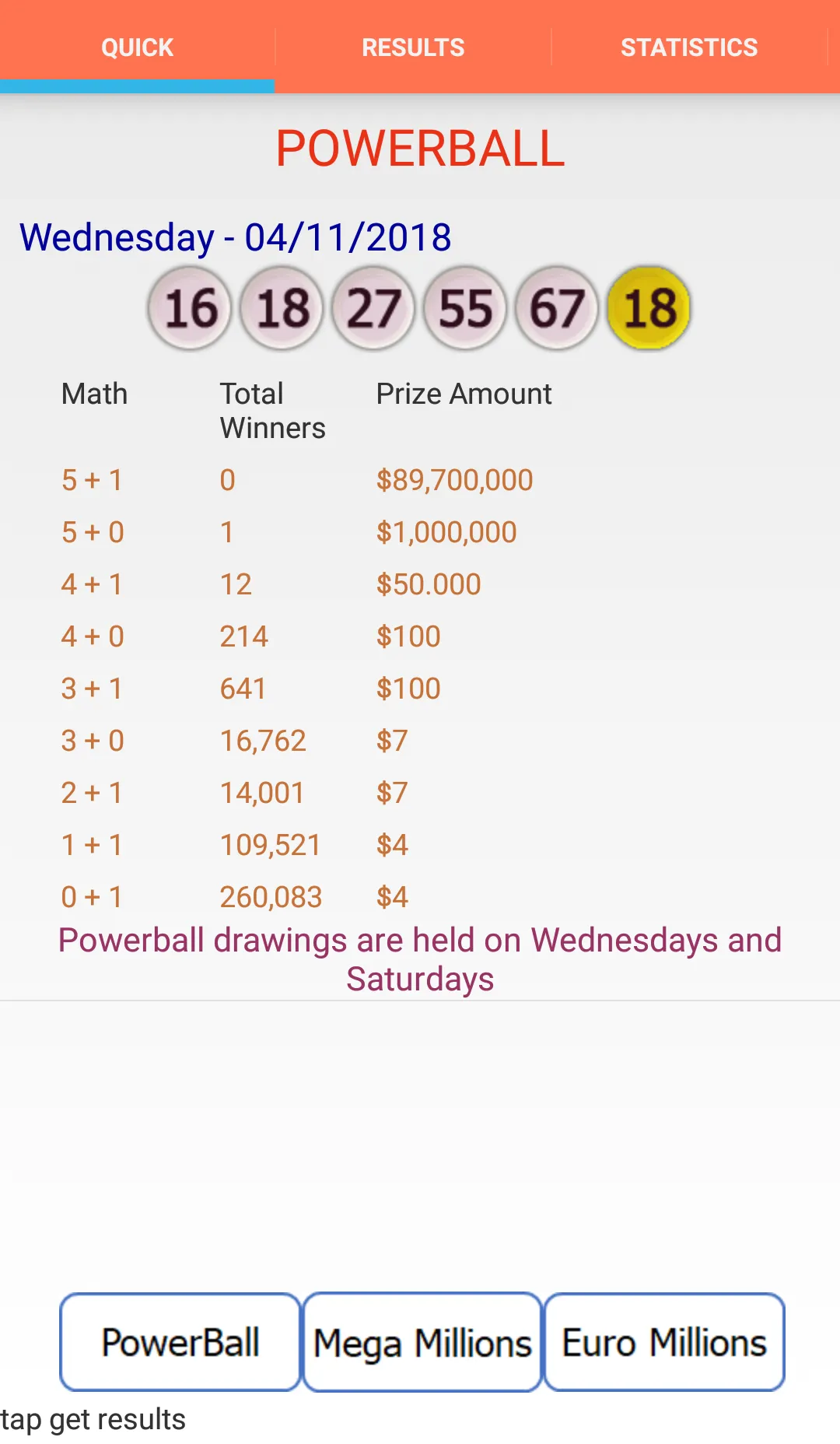 Results Powerball Euro Mega | Indus Appstore | Screenshot