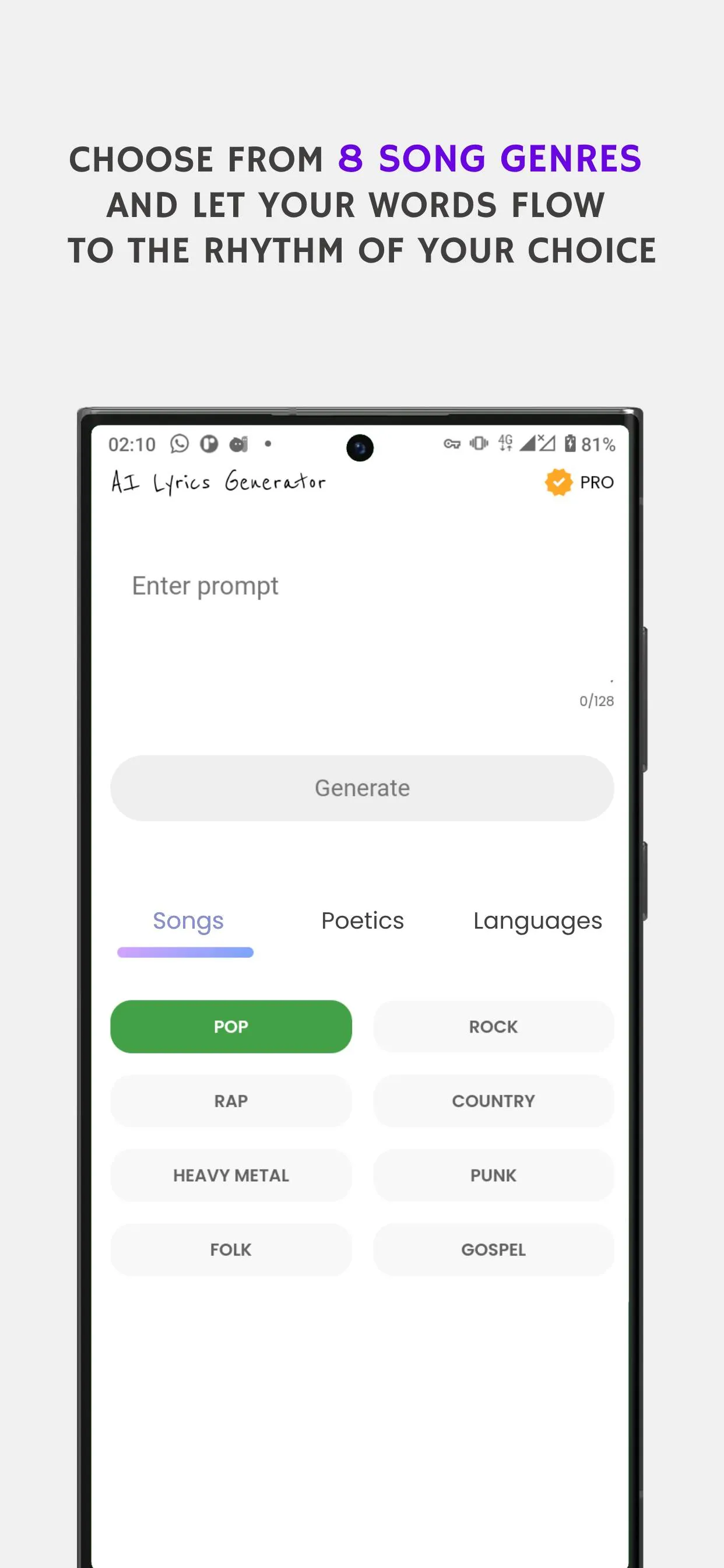 AI Lyrics Generator | Indus Appstore | Screenshot