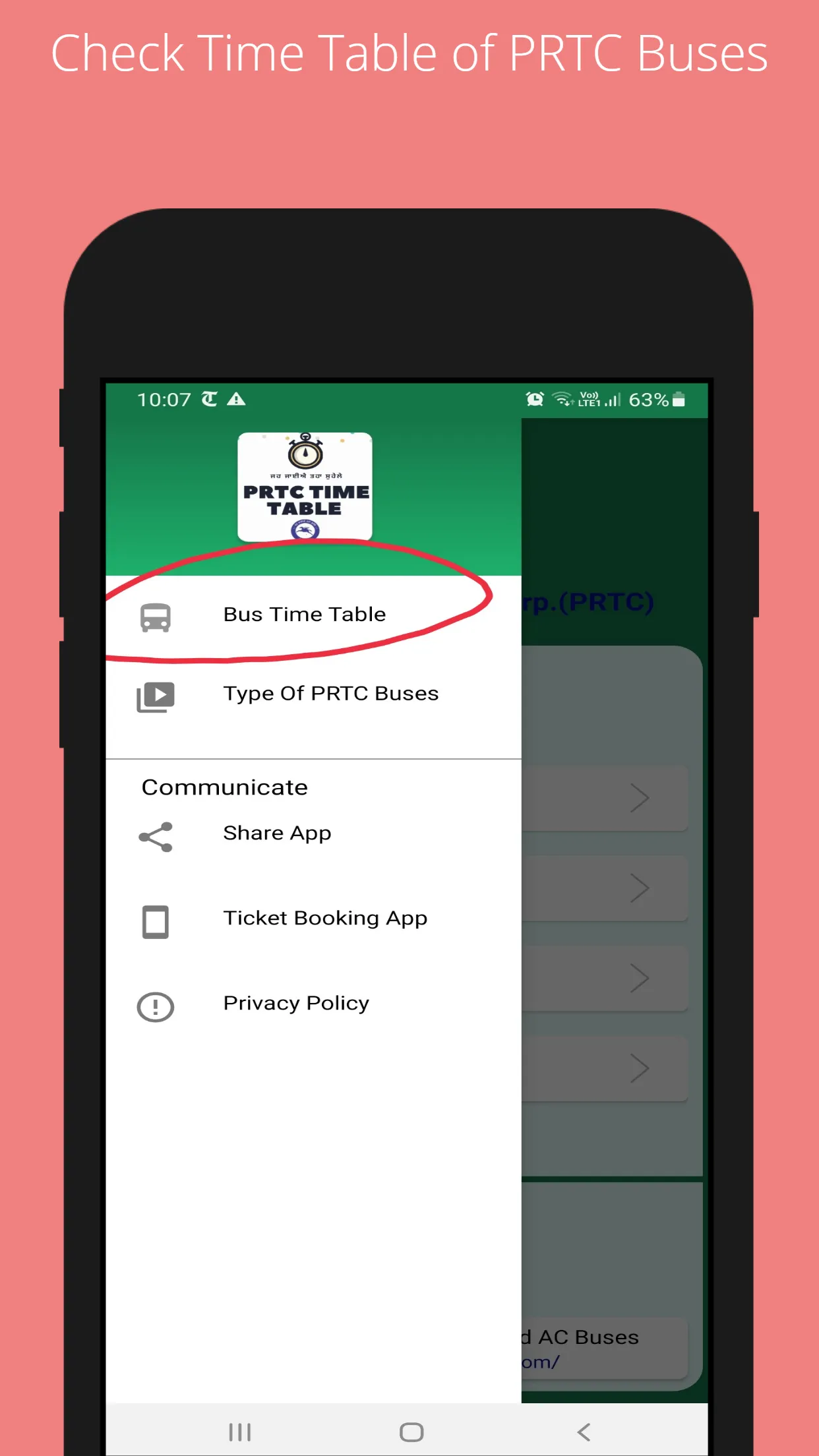 PRTC Bus Time Table | Indus Appstore | Screenshot