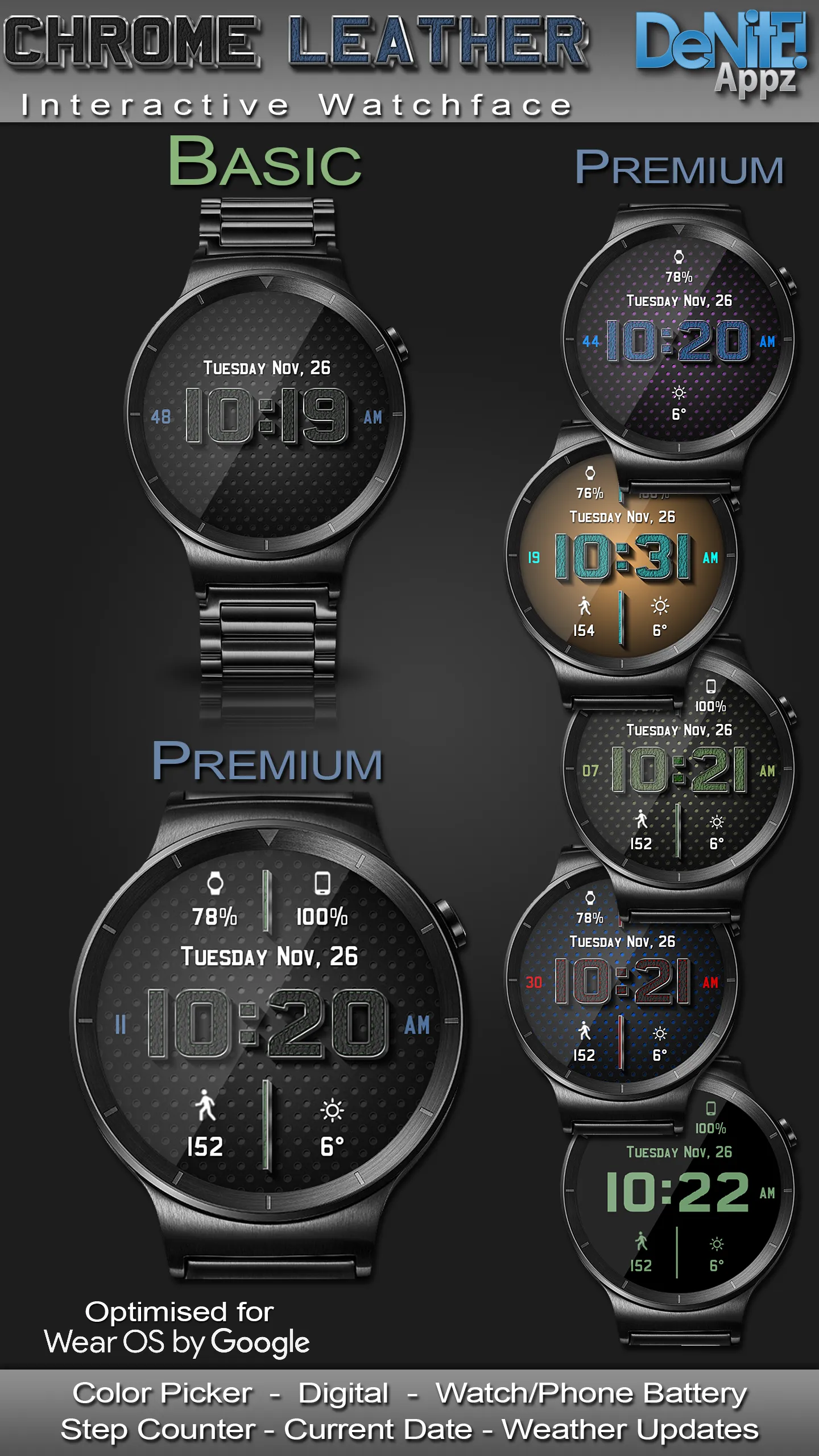 Chrome Leather HD Watch Face | Indus Appstore | Screenshot