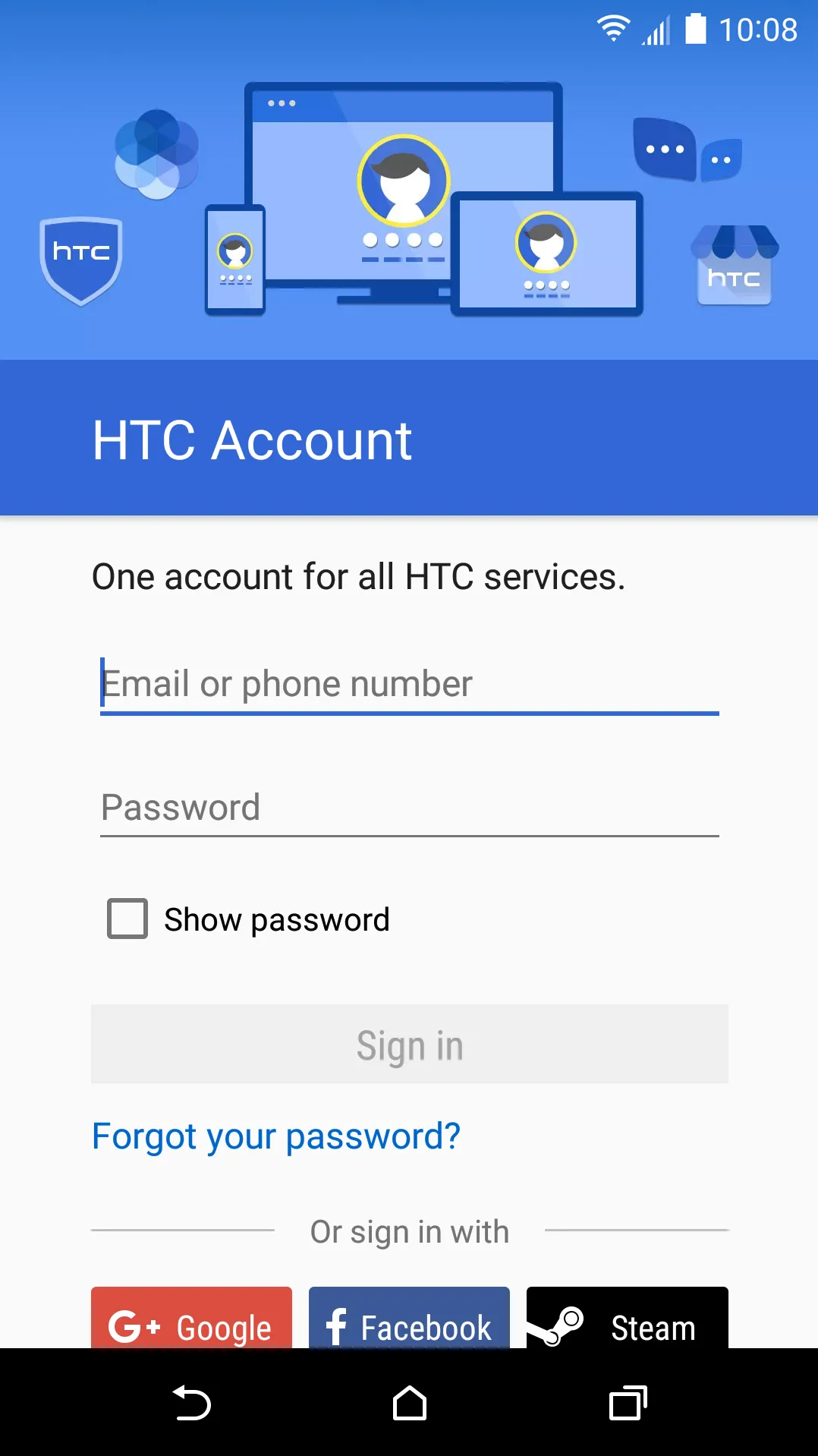 HTC Account—Services Sign-in | Indus Appstore | Screenshot