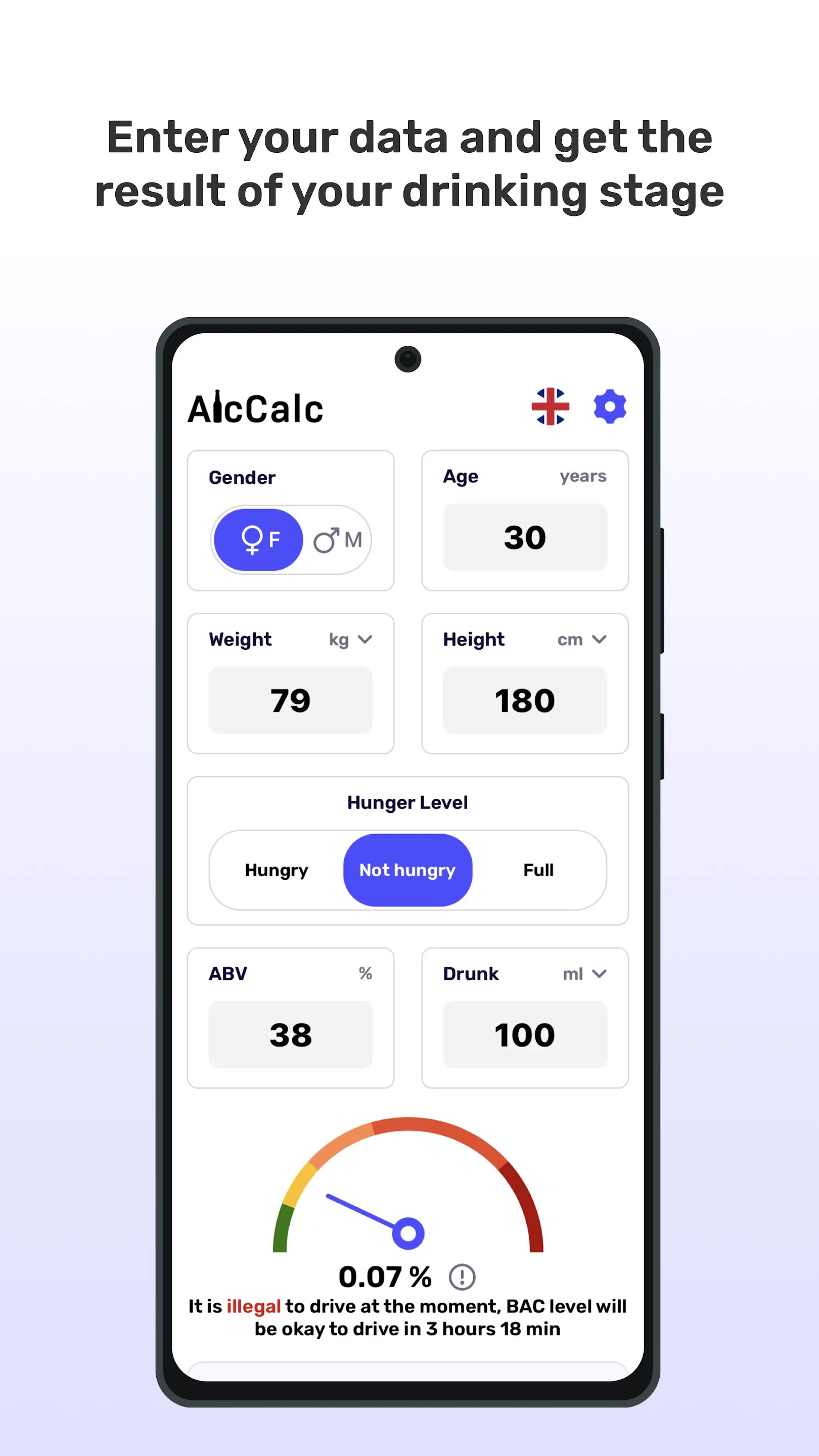 AlcCalc - BAC calculator | Indus Appstore | Screenshot