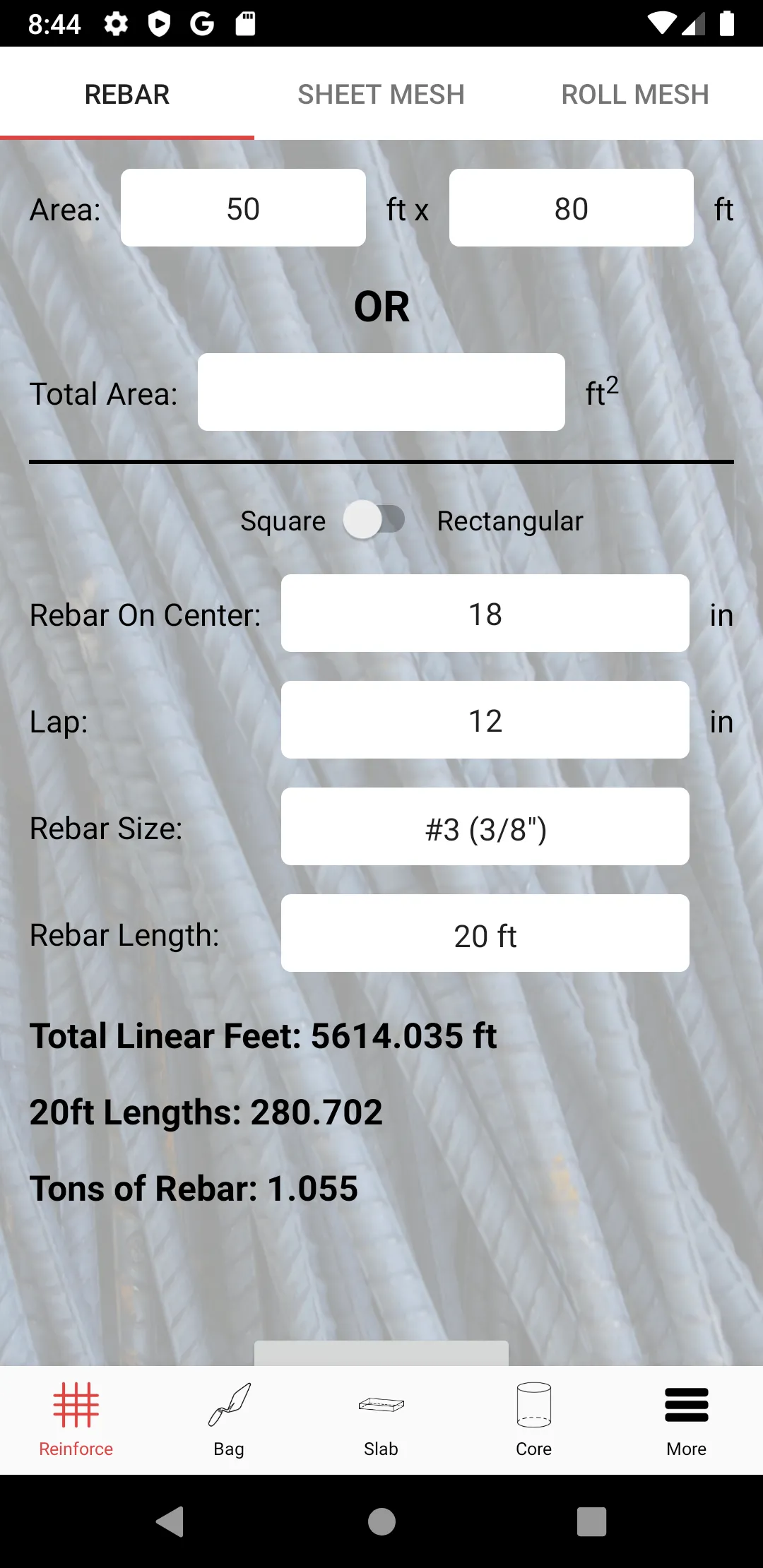 Rebar Calc | Indus Appstore | Screenshot