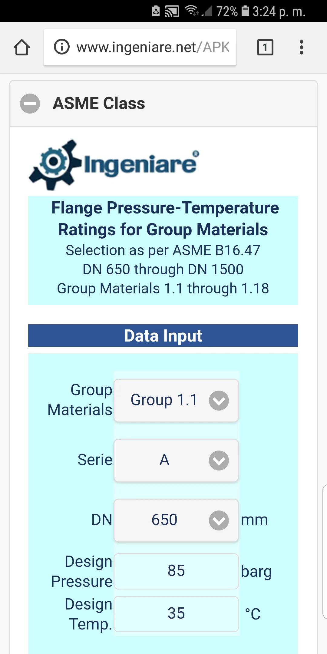 ASME B16.47 Group 1.1 to 1.18  | Indus Appstore | Screenshot