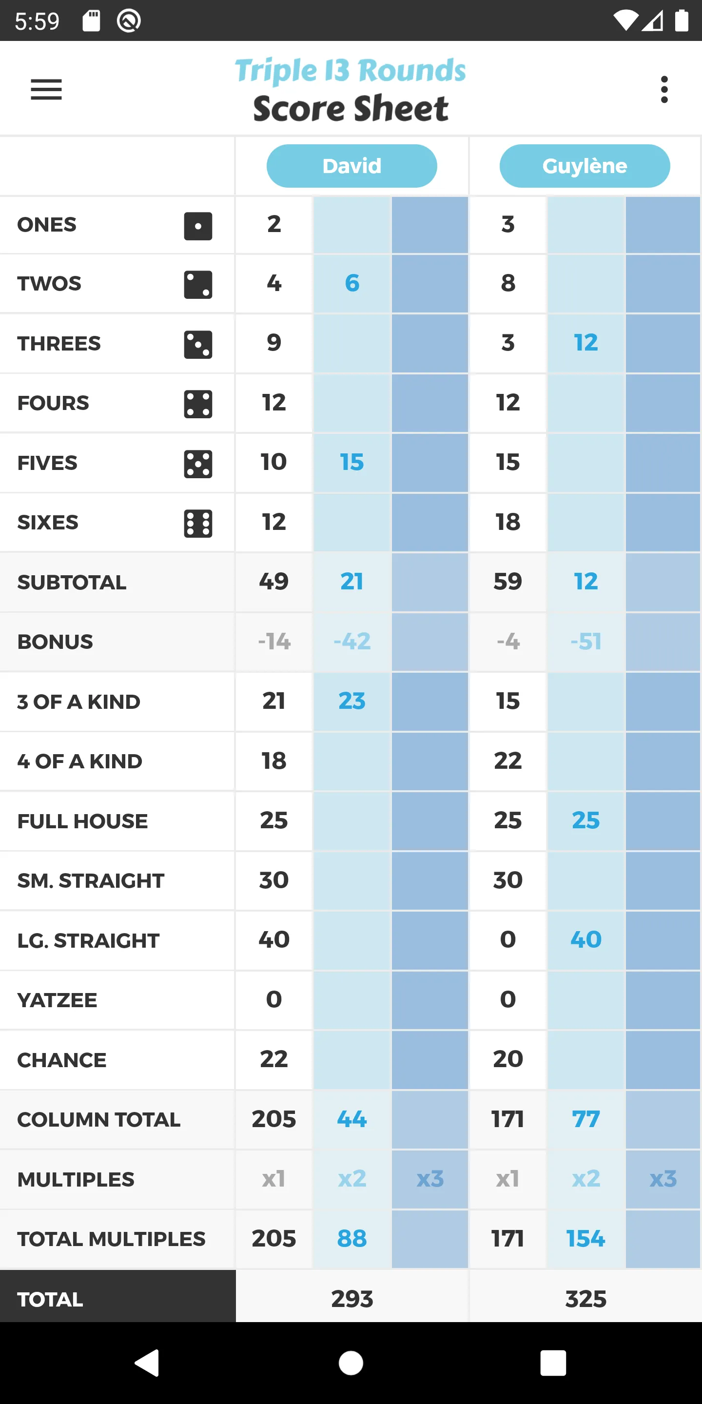 Triple 13 Rounds Score Sheet | Indus Appstore | Screenshot