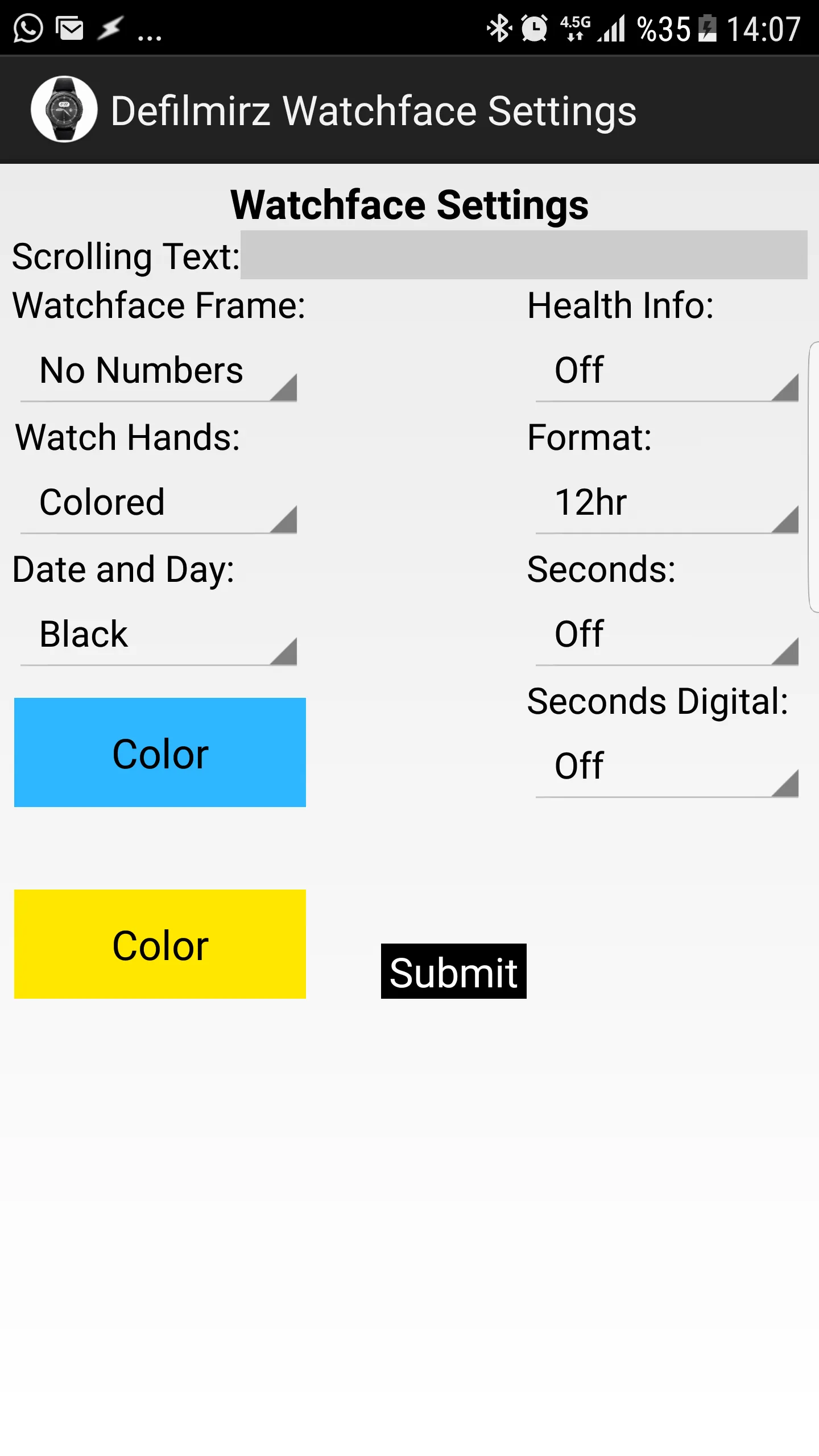 Defilmirz Watchface Settings | Indus Appstore | Screenshot