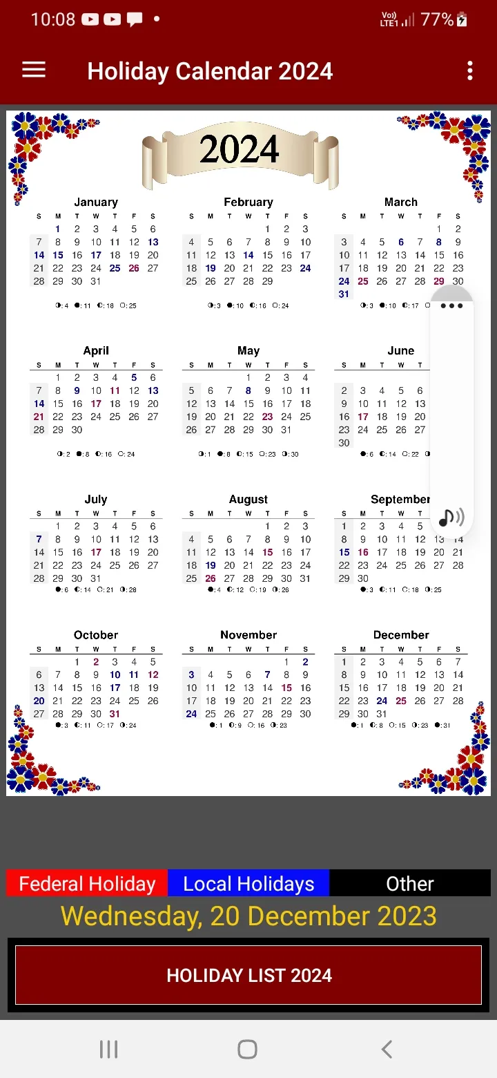 2024 Calendar With Holidays | Indus Appstore | Screenshot