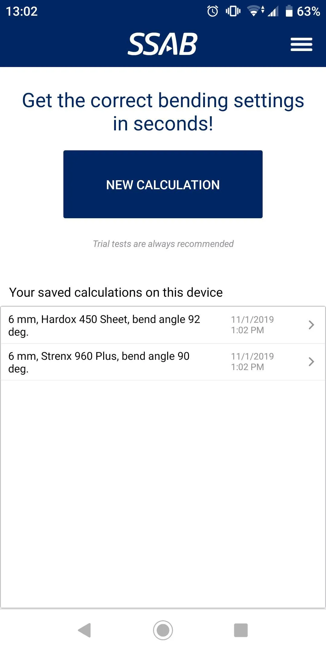 SSAB BendCalc | Indus Appstore | Screenshot