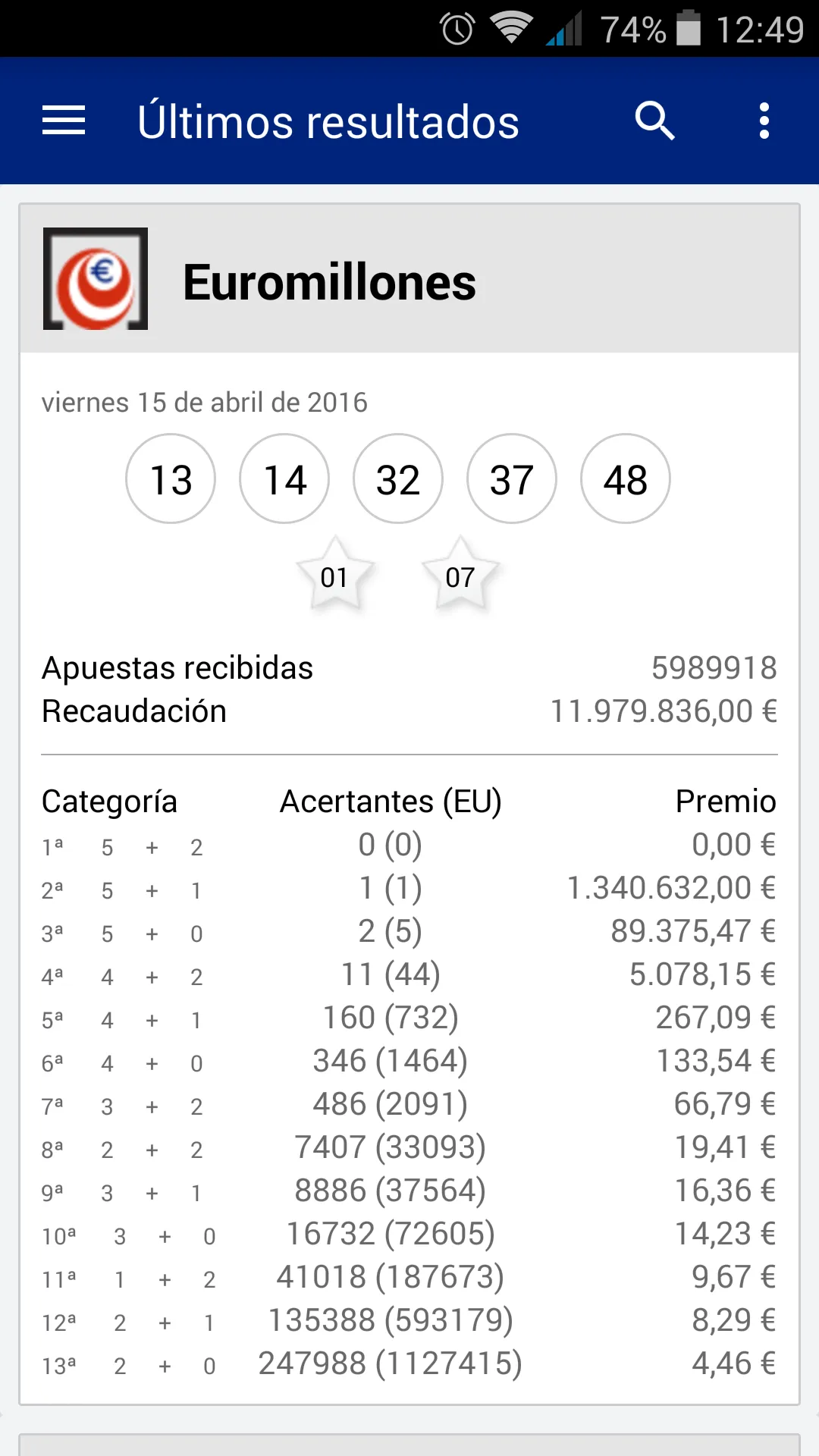 Resultados Loterías y Apuestas | Indus Appstore | Screenshot