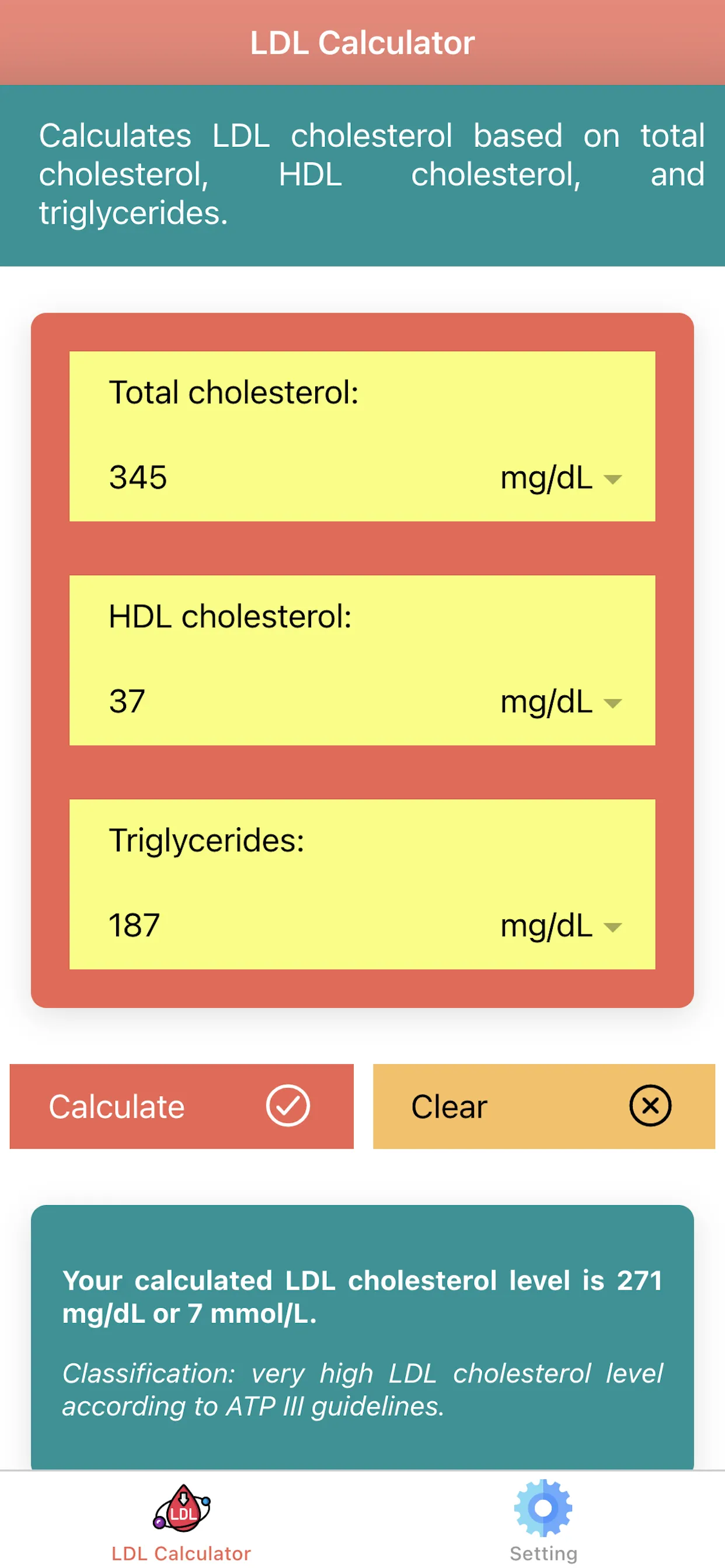 LDL Cholesterol Calculator | Indus Appstore | Screenshot