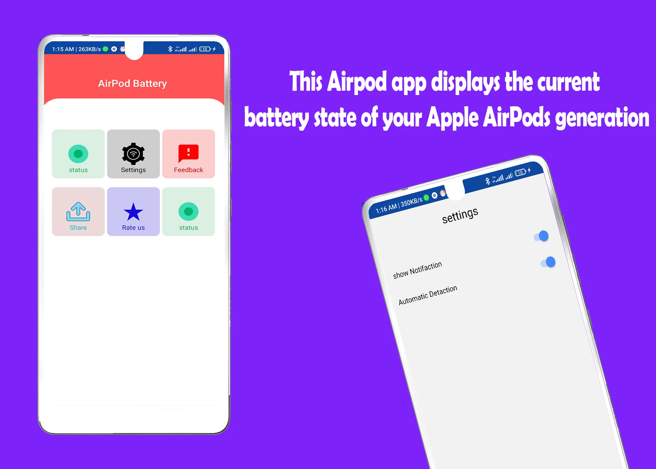 AirBuds AirPods Battery level | Indus Appstore | Screenshot