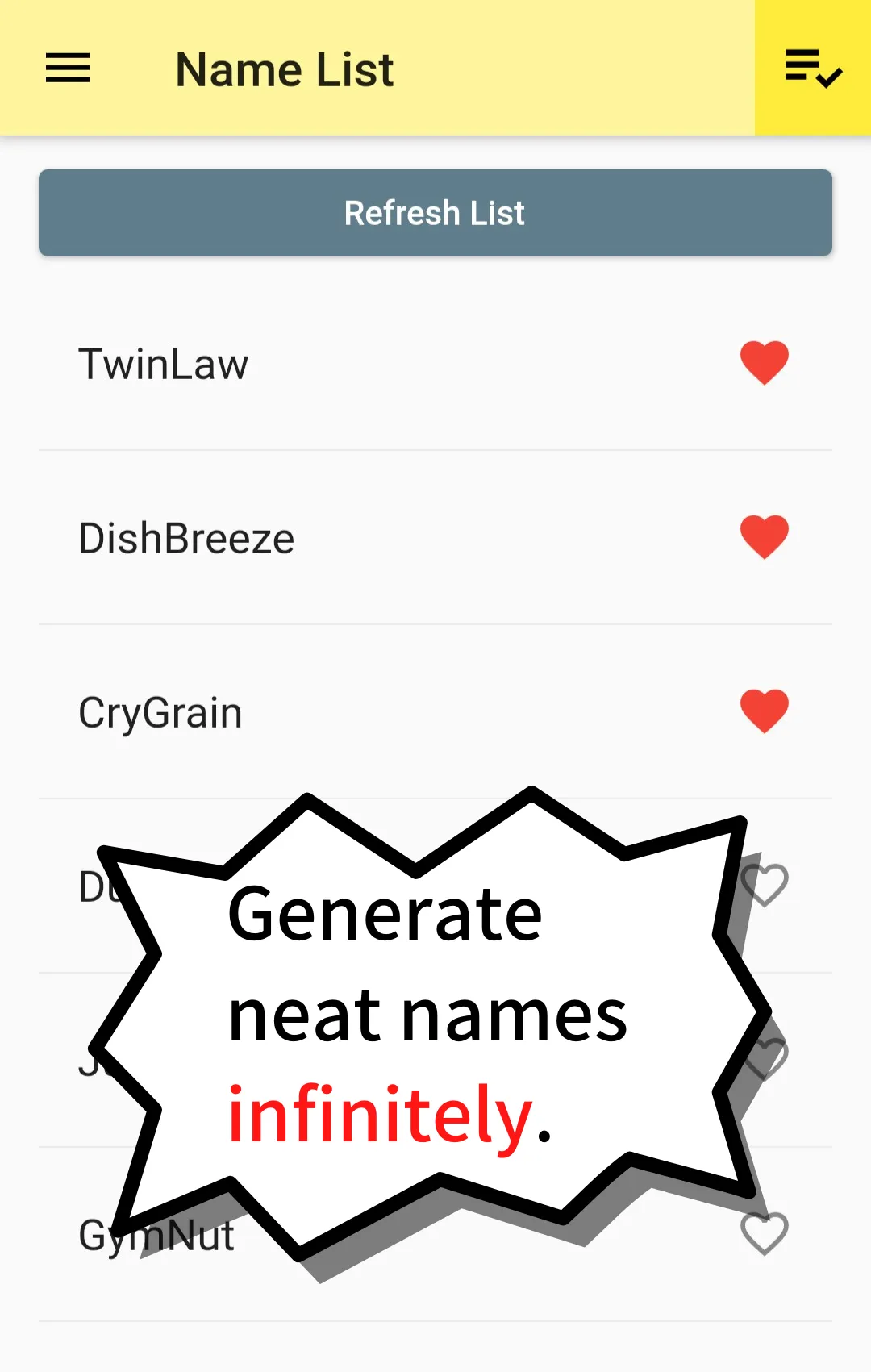 Infinite Name Generator | Indus Appstore | Screenshot