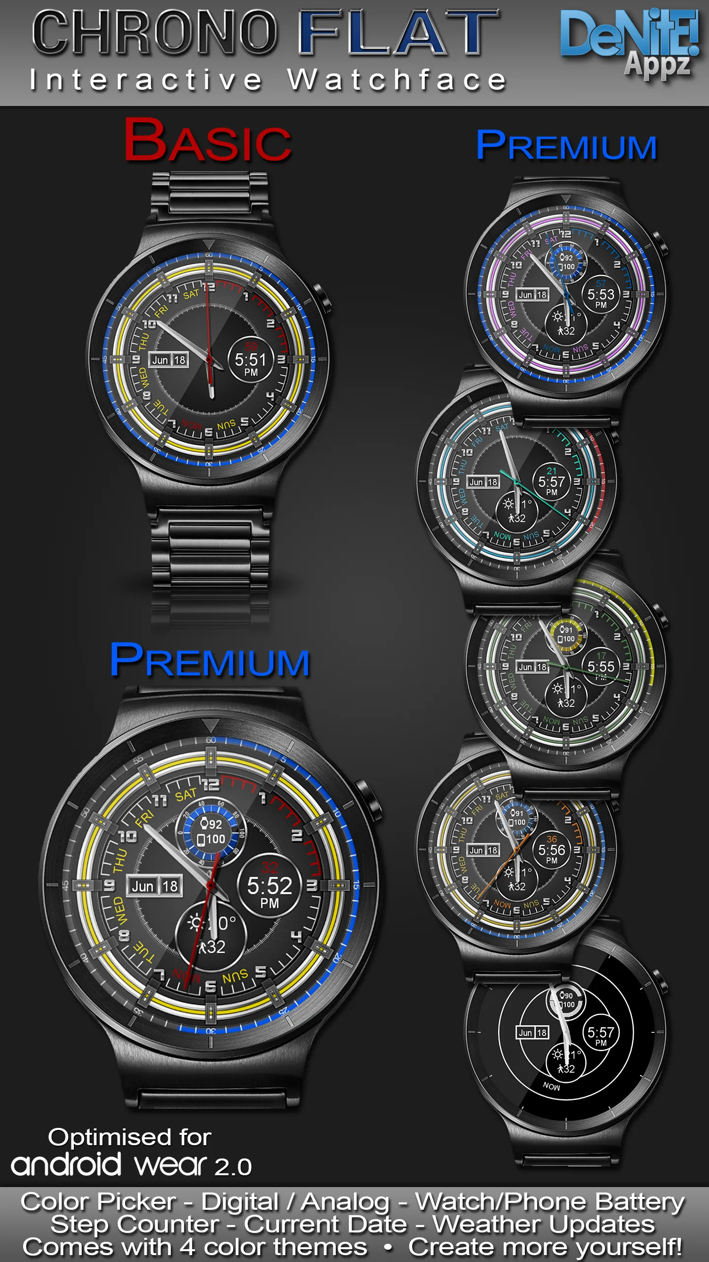 Chrono Flat HD Watch Face | Indus Appstore | Screenshot