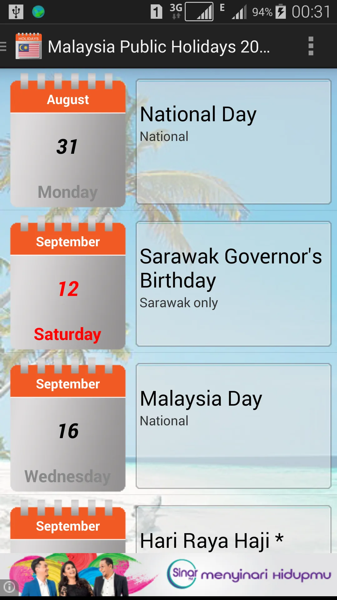 Malaysia Public Holidays | Indus Appstore | Screenshot