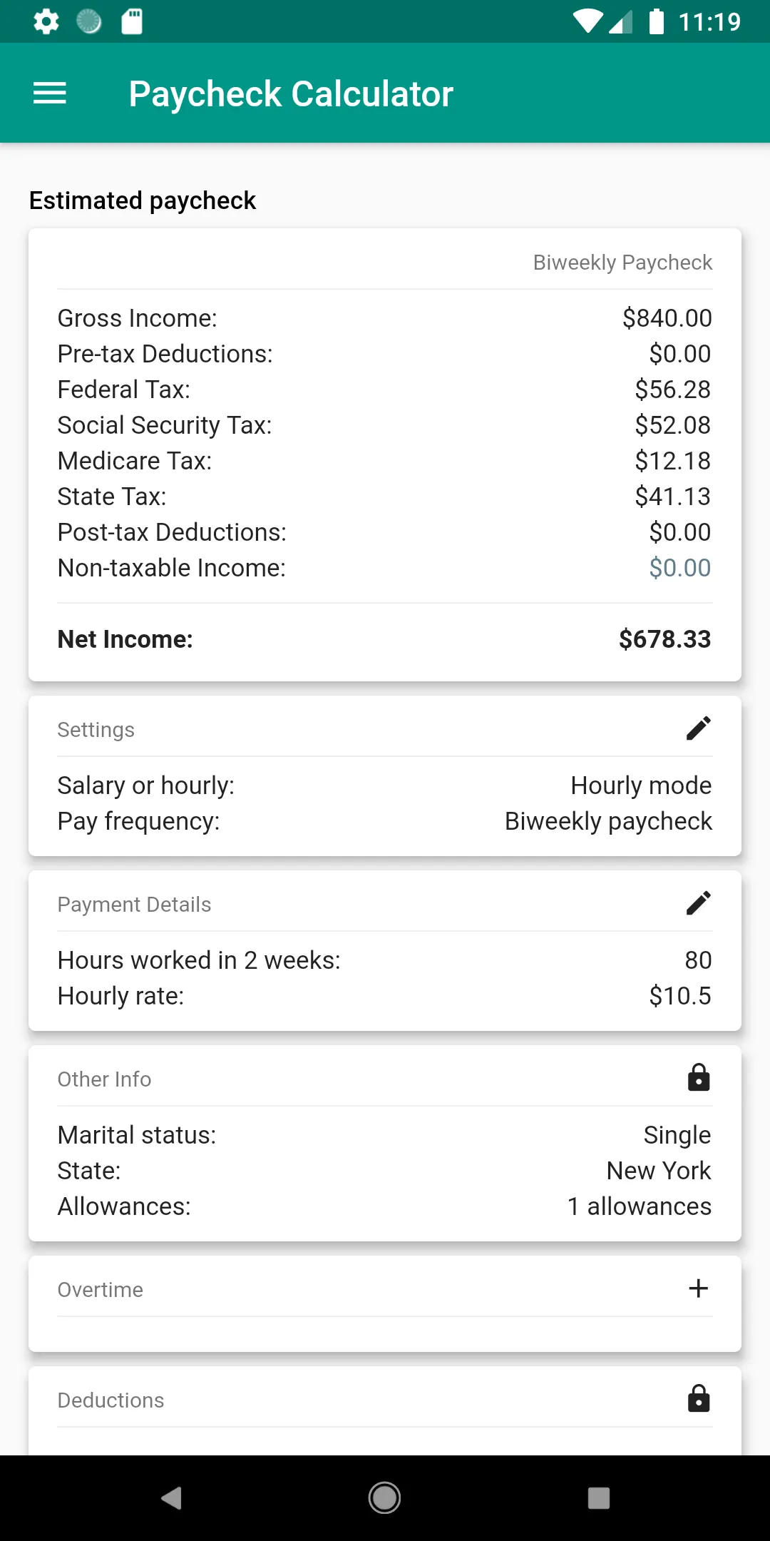 Paycheck Calculator (US) | Indus Appstore | Screenshot