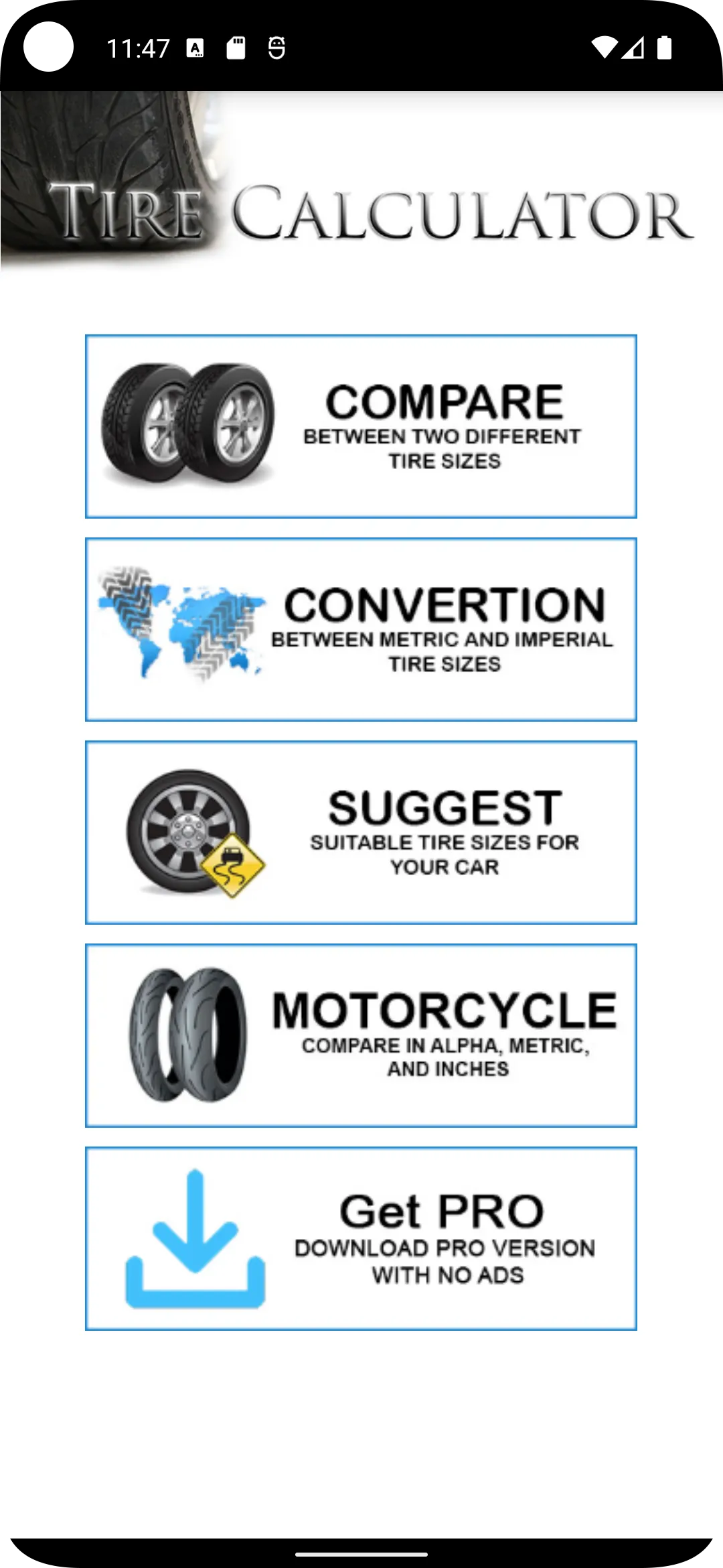 Tire Size Calculator | Indus Appstore | Screenshot