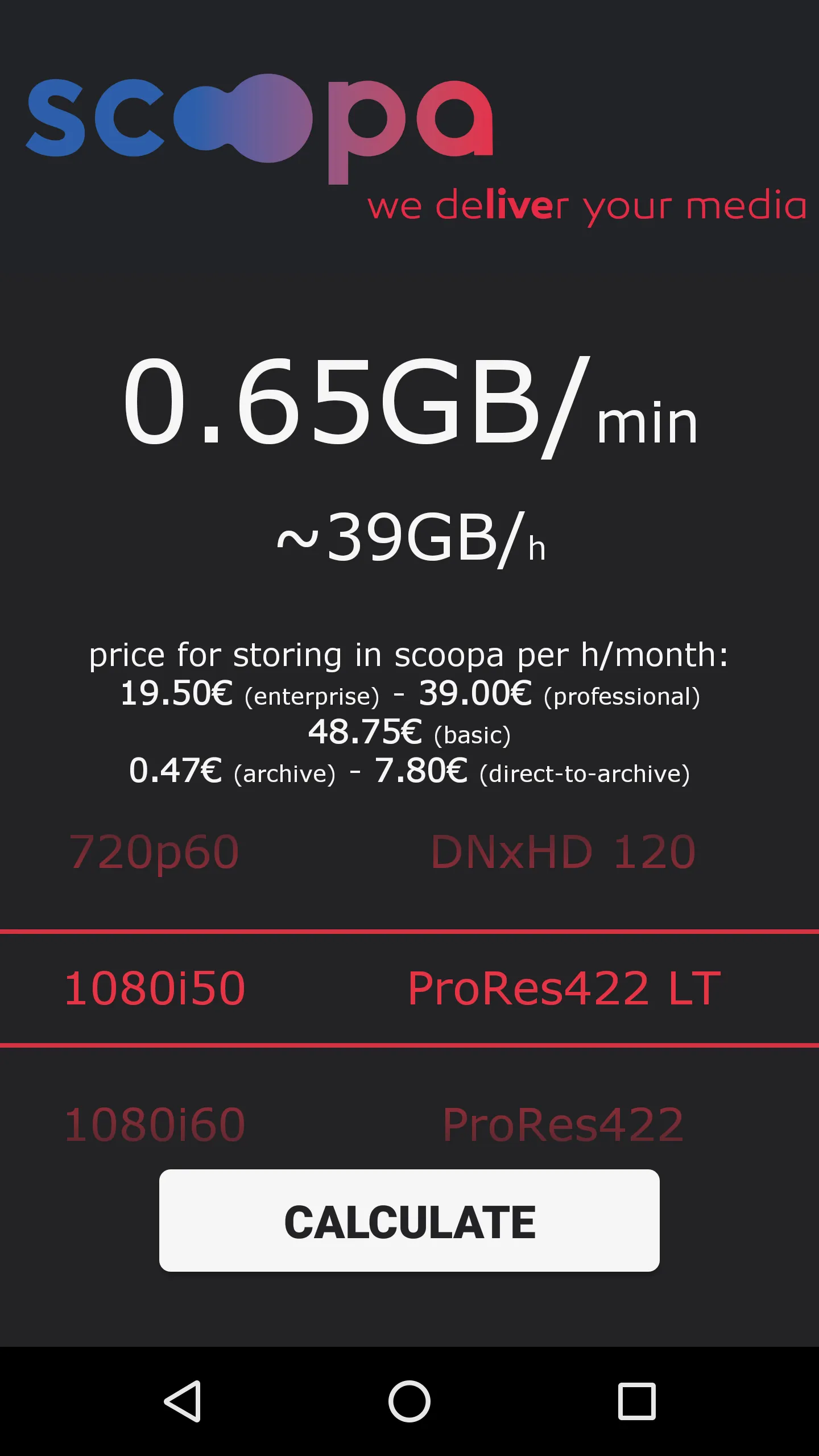 scoopa video space calculator | Indus Appstore | Screenshot