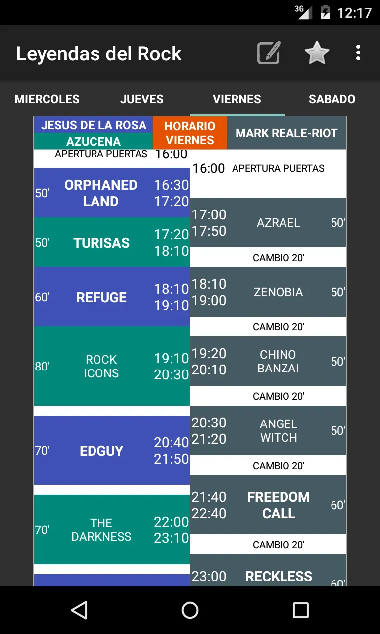 Leyendas del Rock Horarios | Indus Appstore | Screenshot