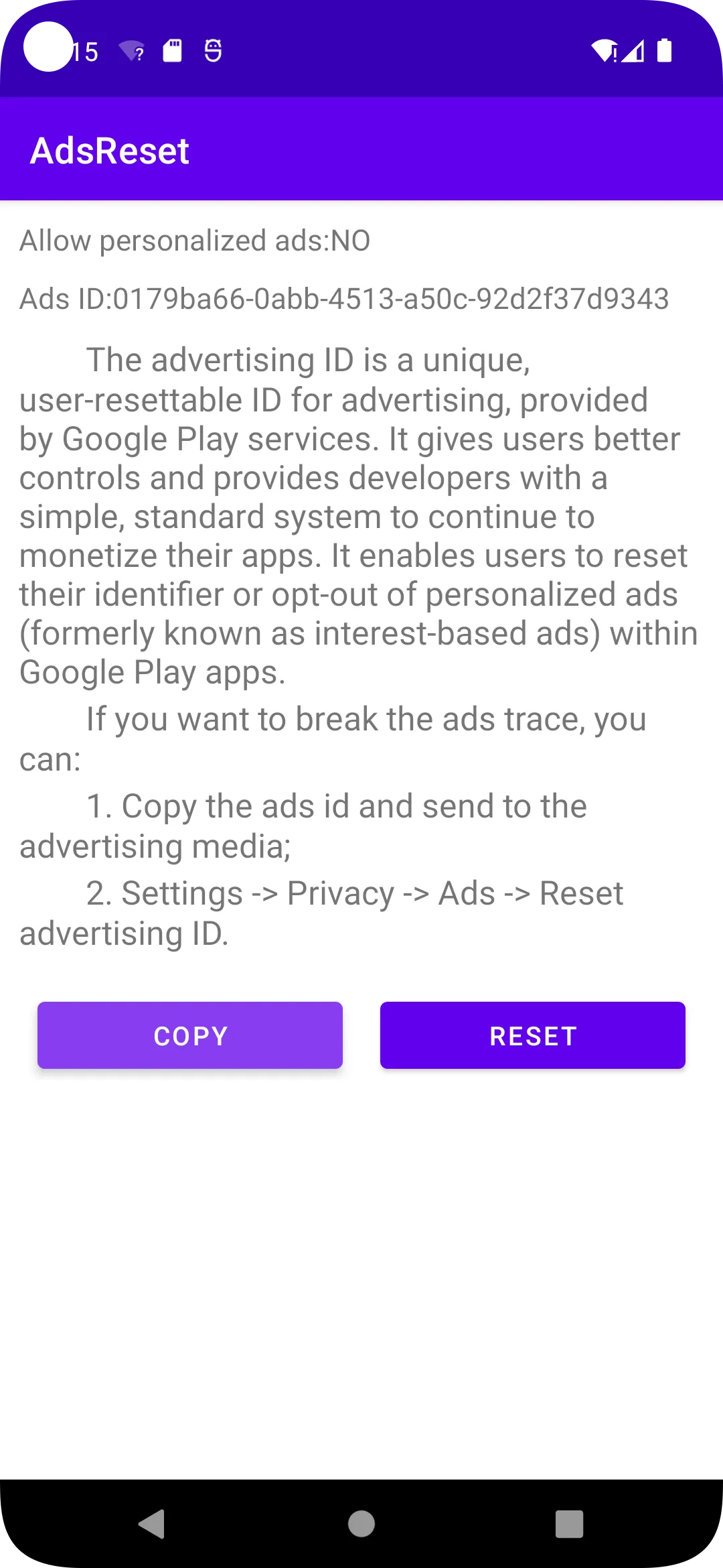 Ads id Reset & break ad trace | Indus Appstore | Screenshot