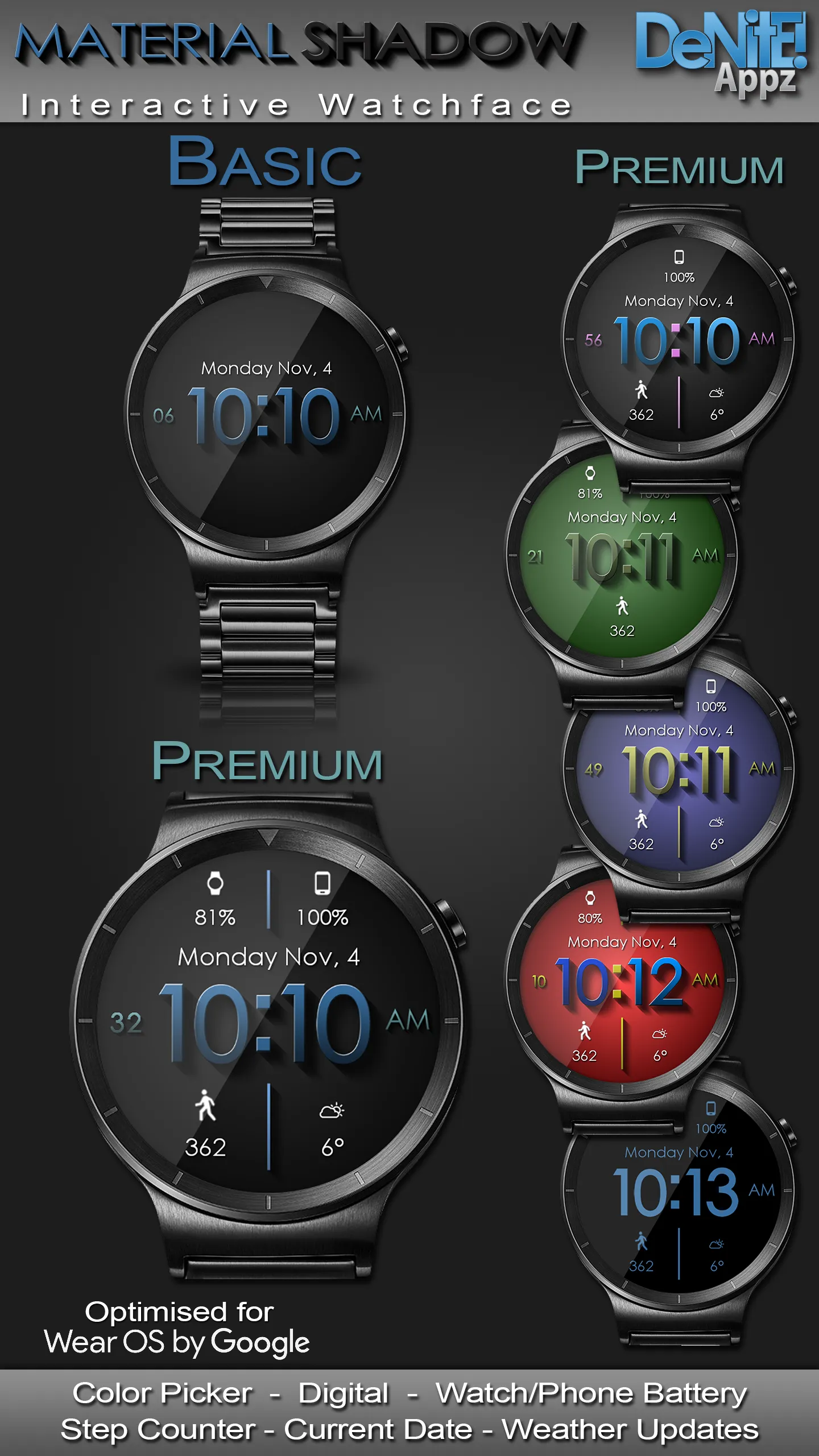 Material Shadow HD Watch Face | Indus Appstore | Screenshot