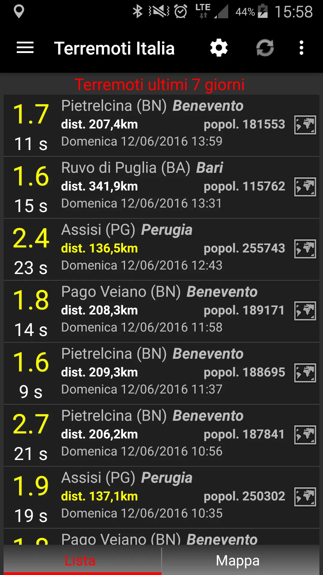 Terremoti Italia | Indus Appstore | Screenshot