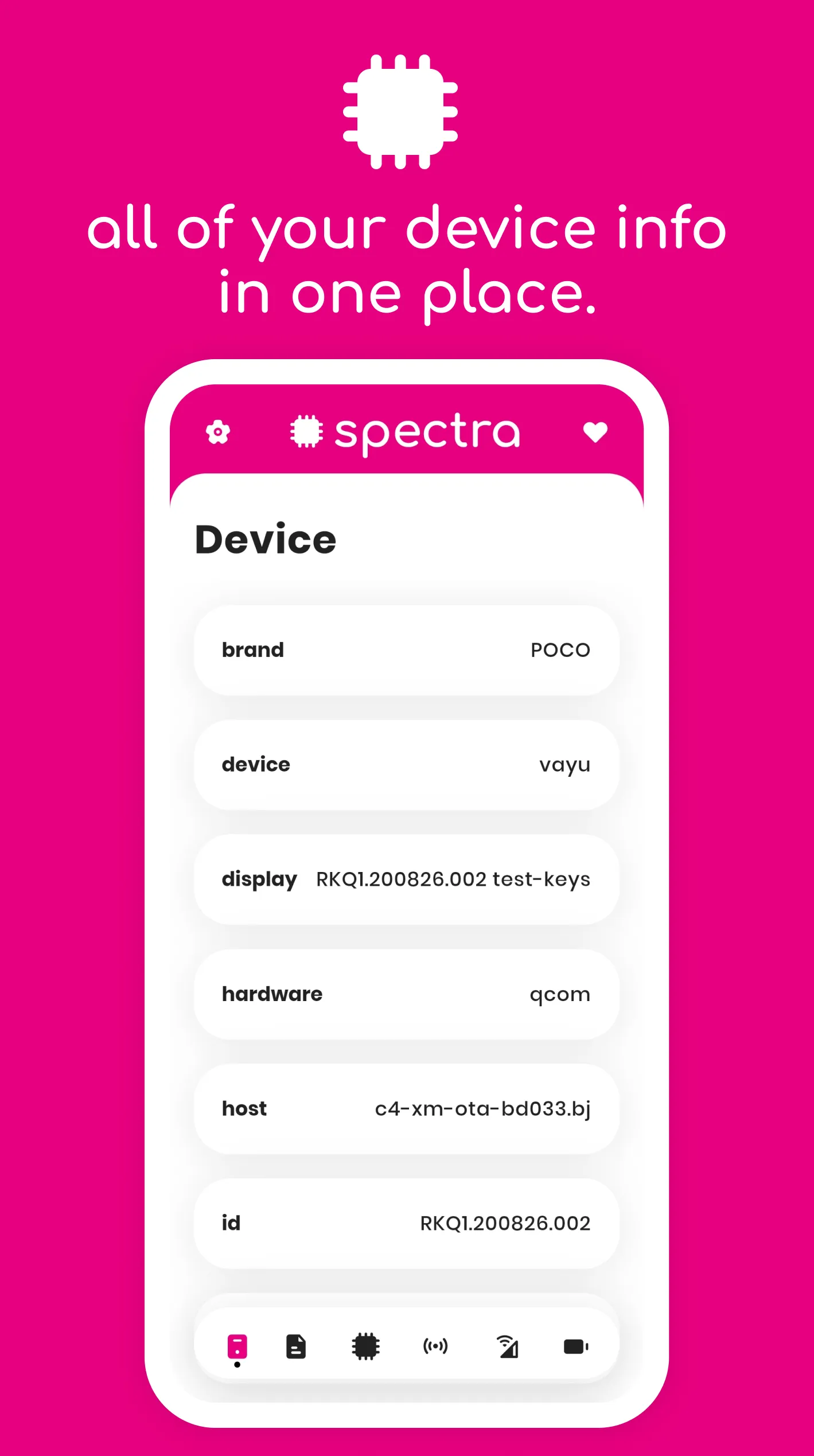 Spectra: device info | Indus Appstore | Screenshot