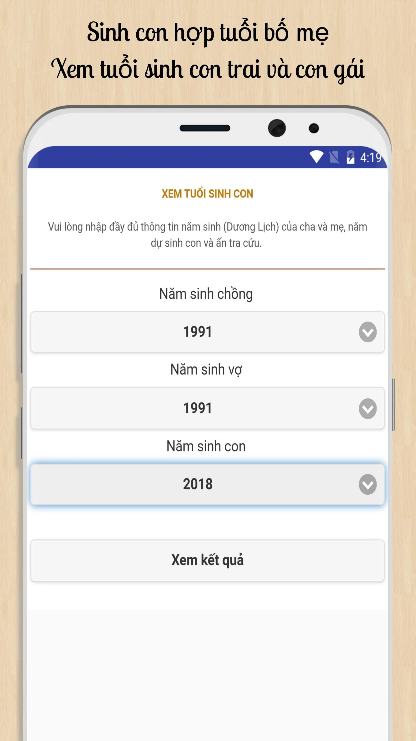 Xem tuổi sinh con hợp bố mẹ | Indus Appstore | Screenshot