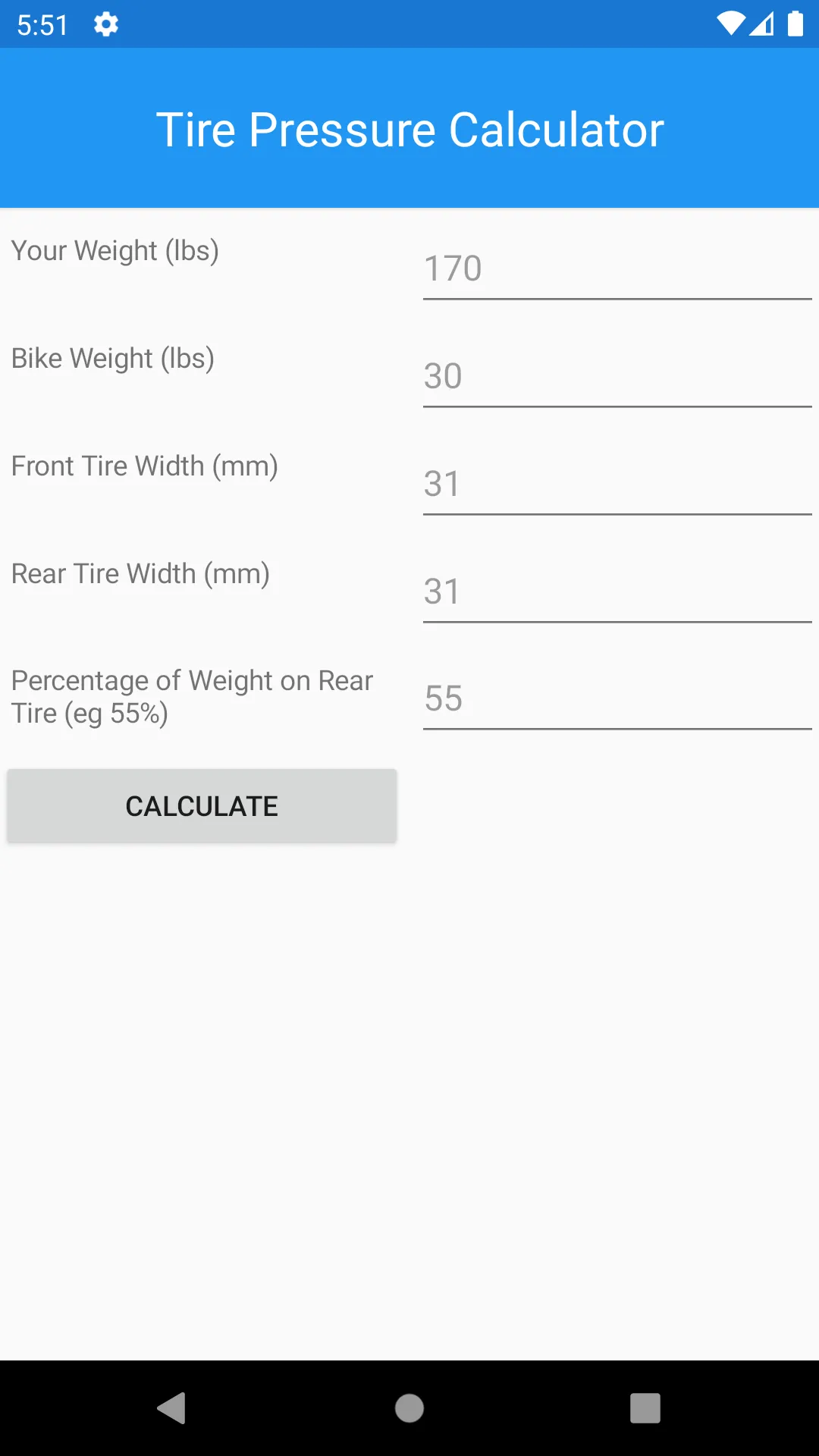 Bike Tire Pressure Calculator | Indus Appstore | Screenshot