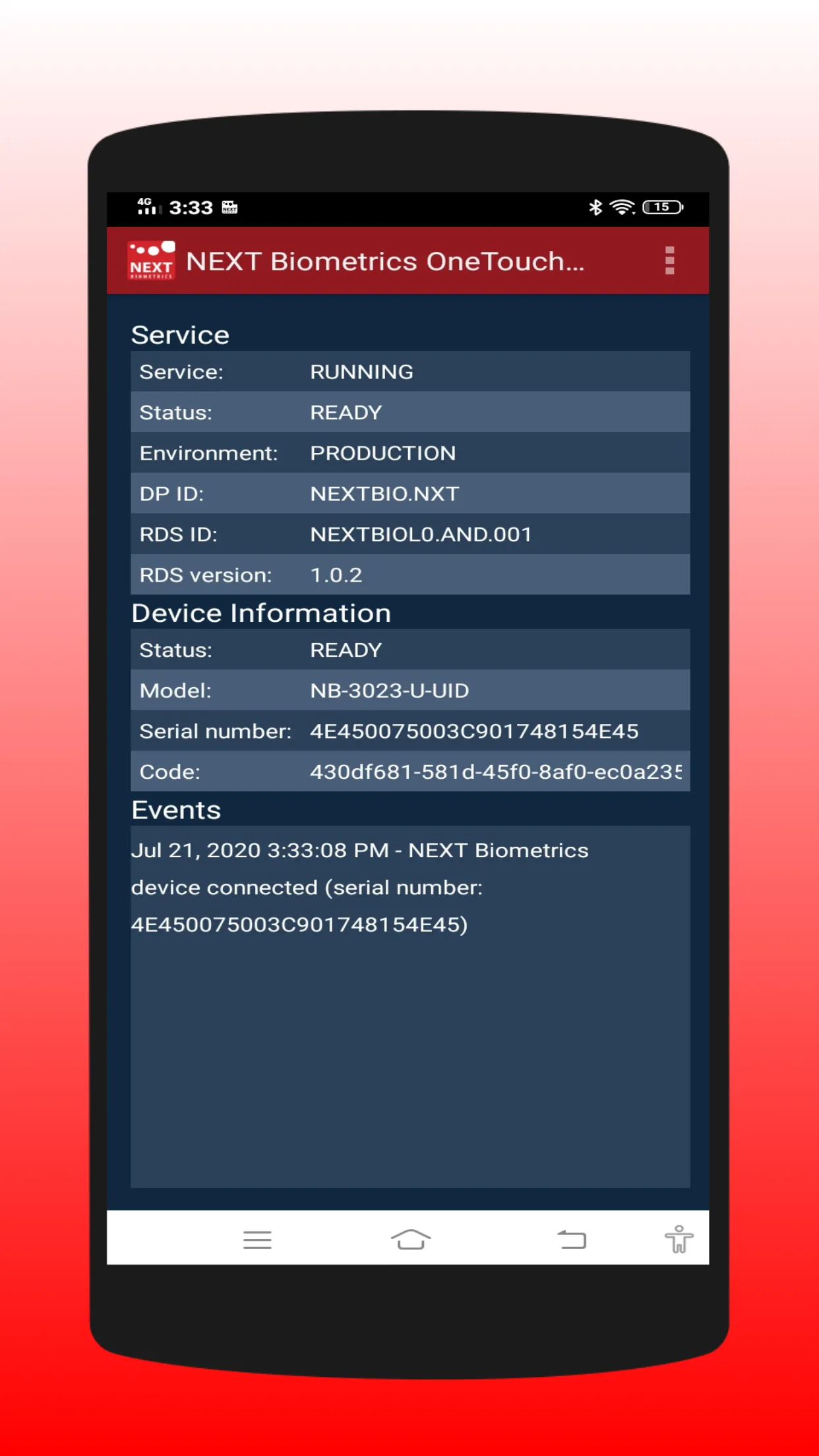 NEXT Biometrics RD Service L0 | Indus Appstore | Screenshot