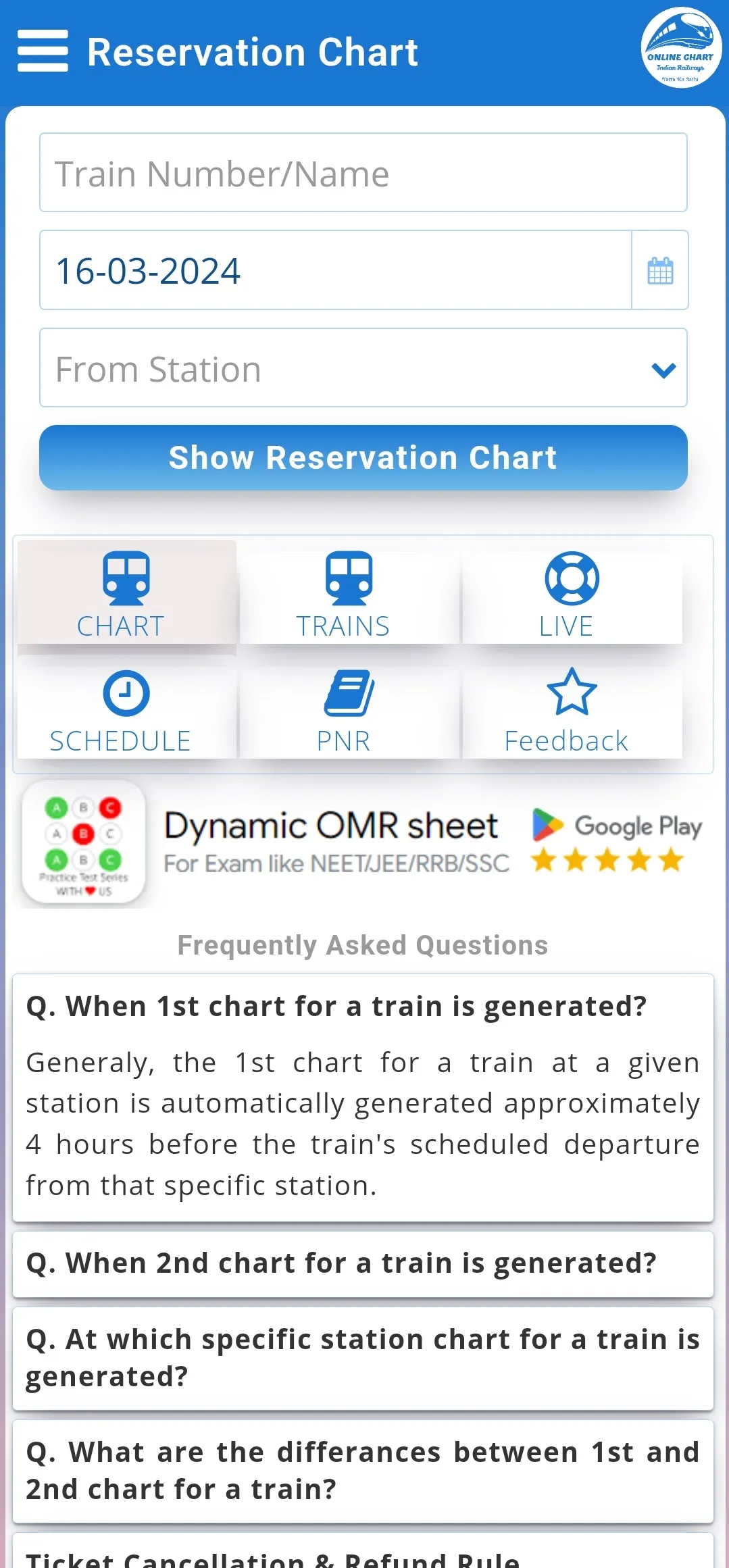 Rail Reservation Chart & PNR | Indus Appstore | Screenshot