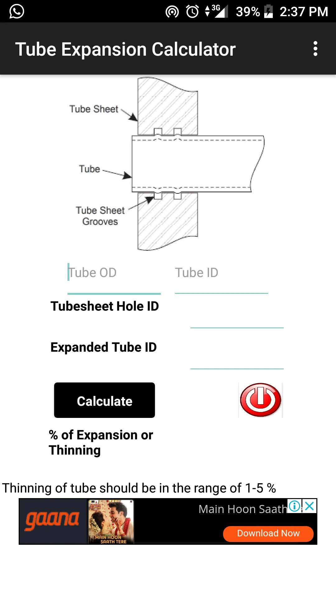 Tube Expansion Calculator | Indus Appstore | Screenshot