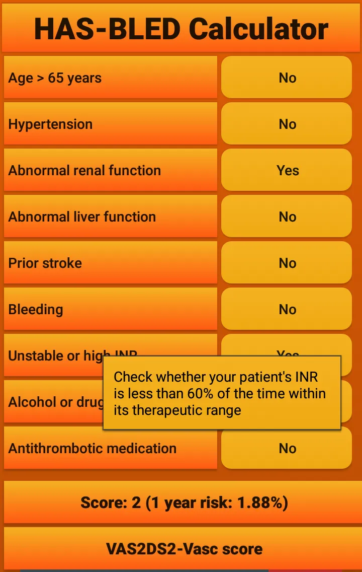 HAS-BLED score calculator | Indus Appstore | Screenshot