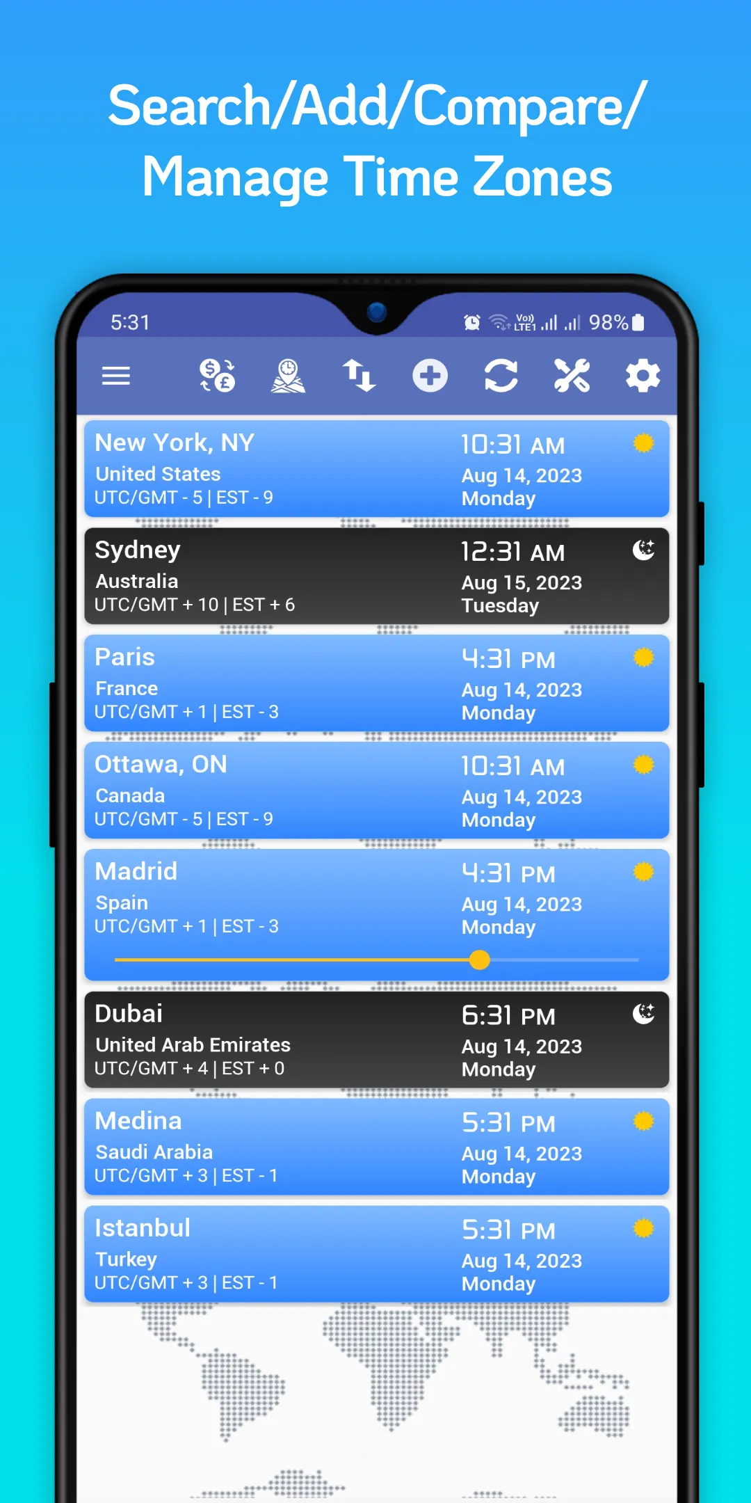 World Time Zone Clock Time now | Indus Appstore | Screenshot