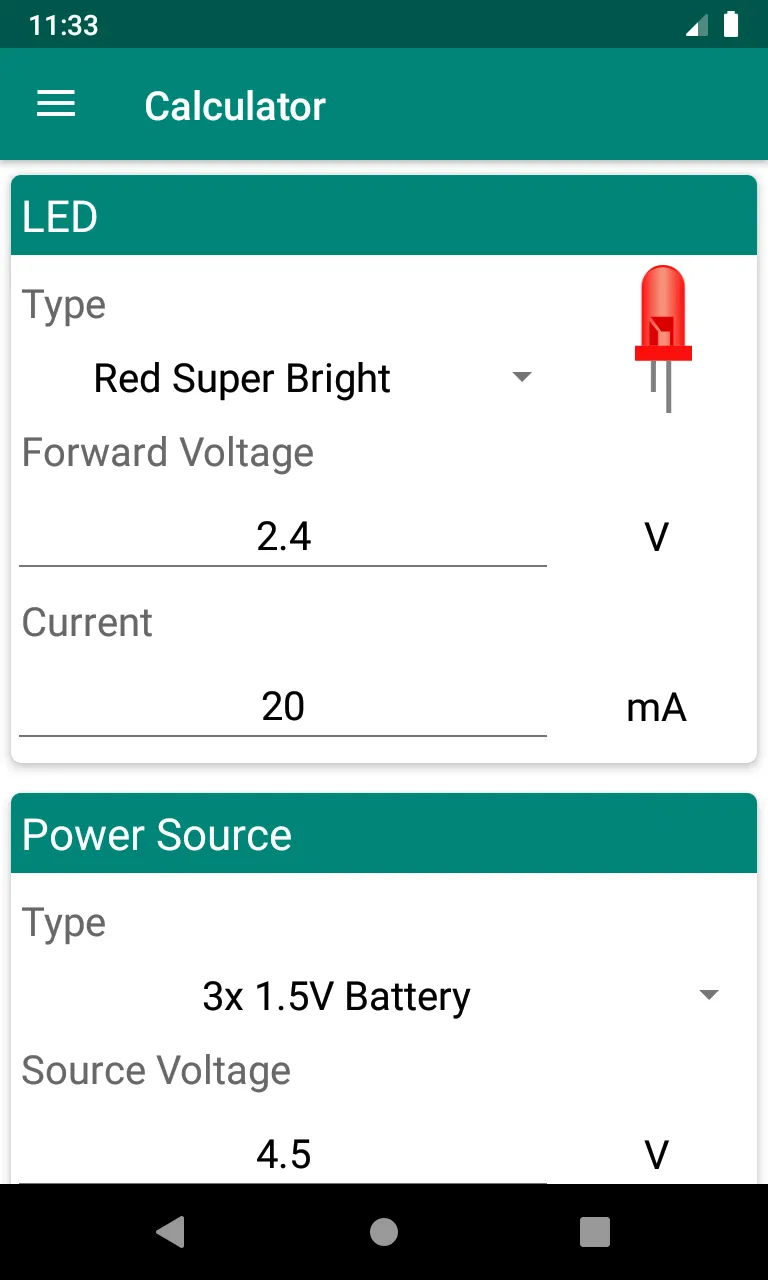 LED Resistor - Calculator | Indus Appstore | Screenshot