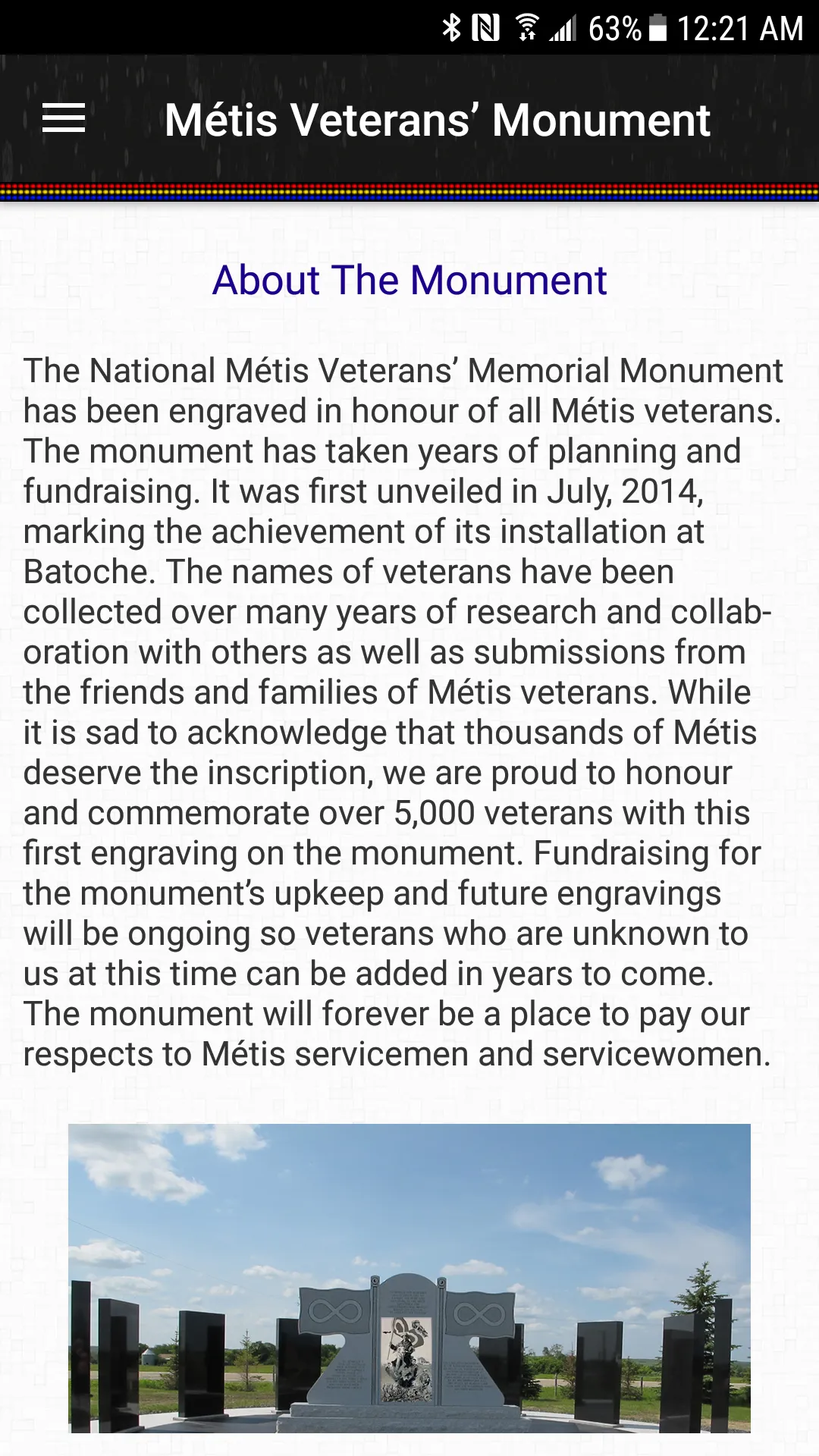 Métis Veterans’ Monument | Indus Appstore | Screenshot