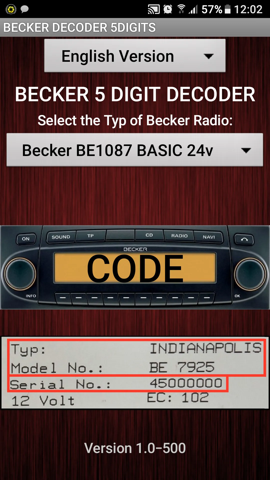 Becker 5Digit Radio Code | Indus Appstore | Screenshot