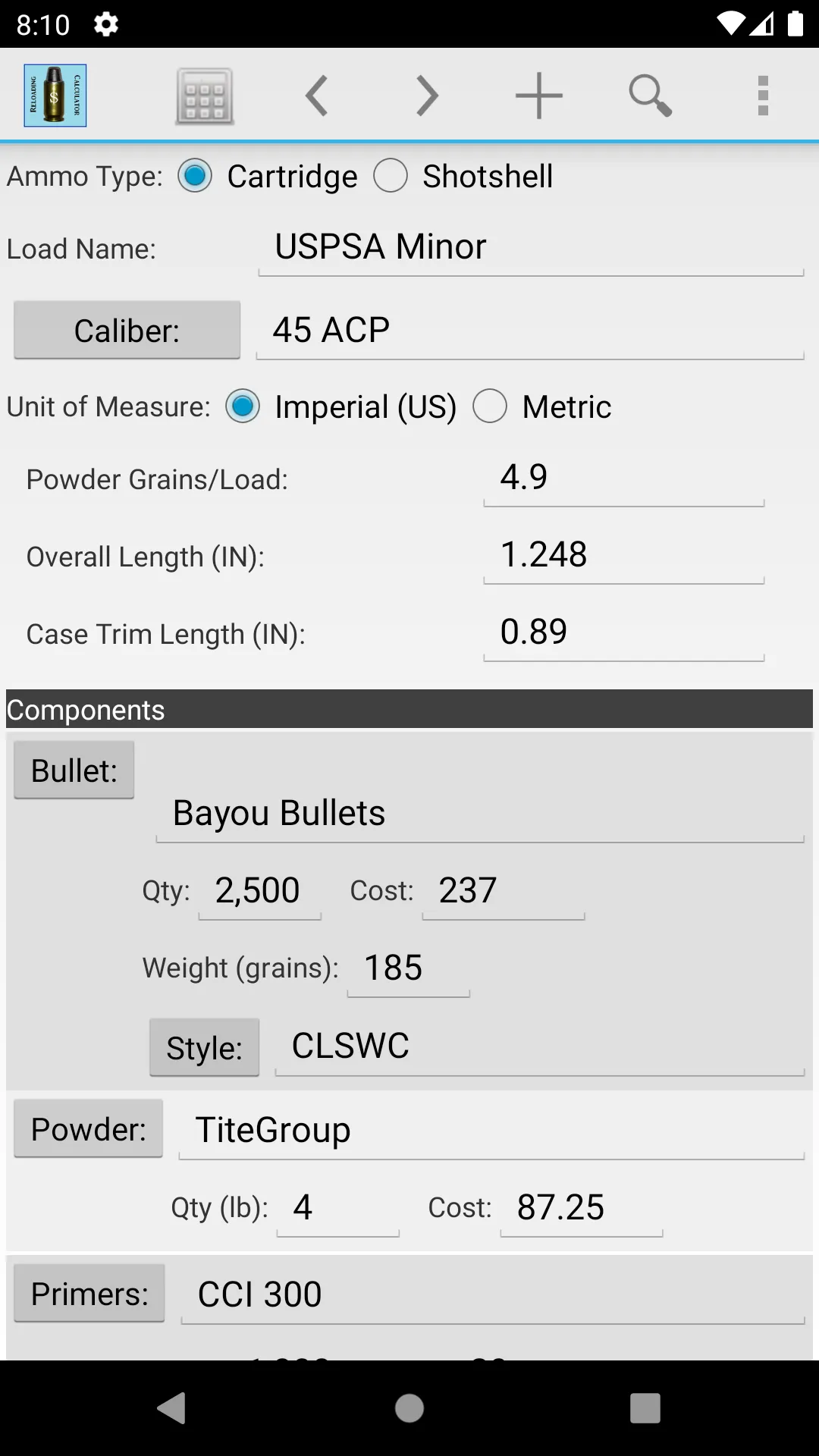 Reloading Calculator - Ammo | Indus Appstore | Screenshot