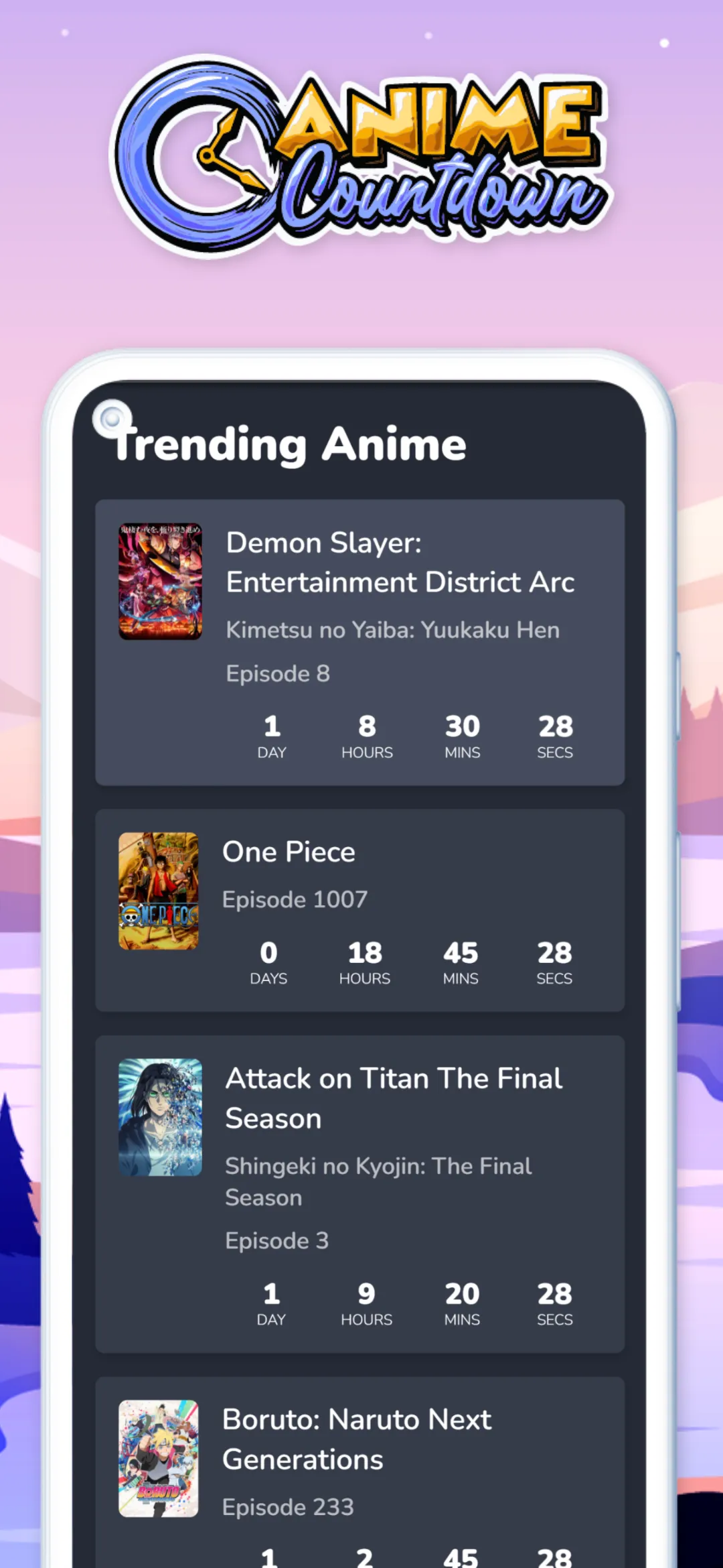 Anime Countdown | Indus Appstore | Screenshot