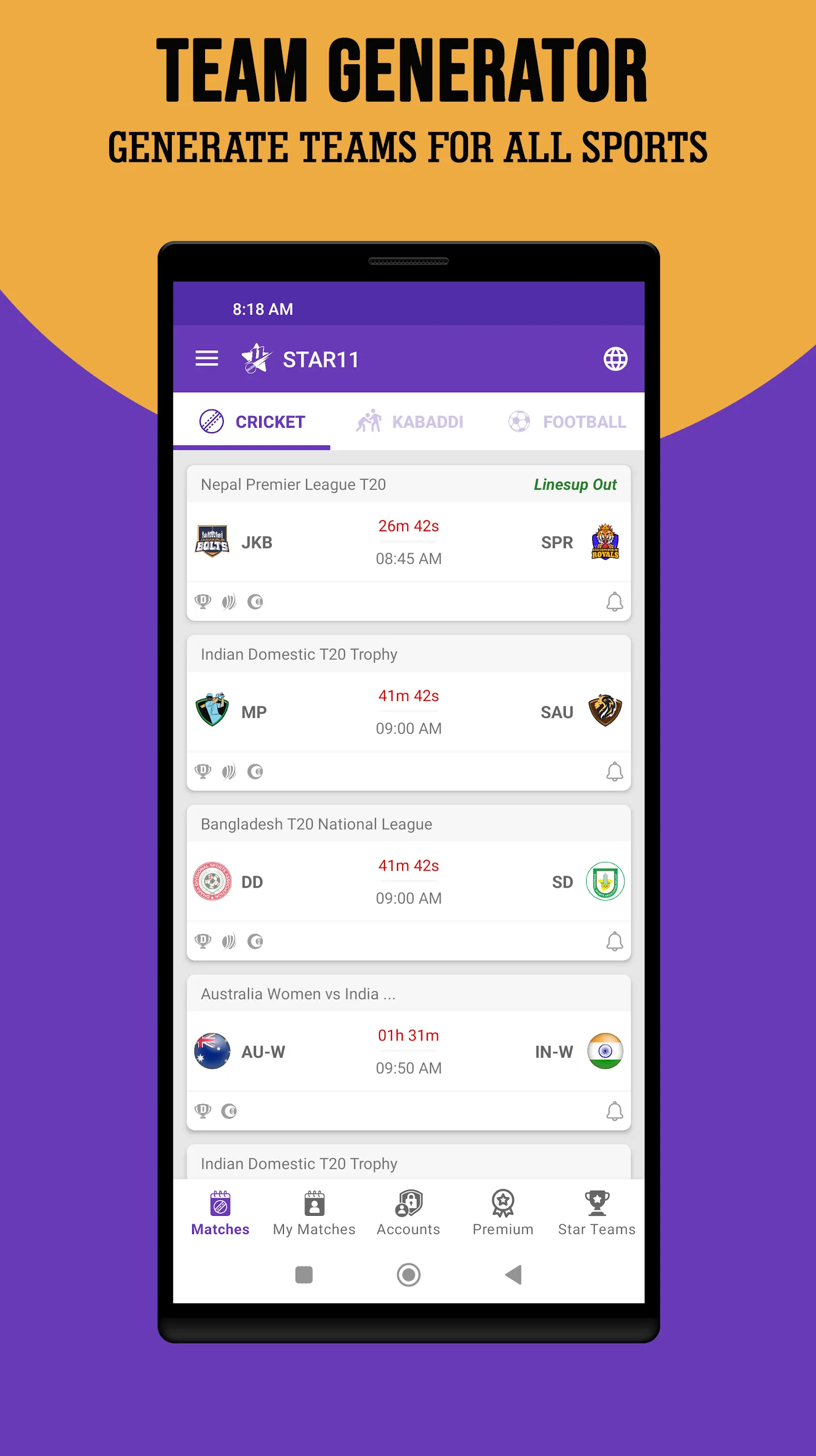 STAR11: Fantasy Team Generator | Indus Appstore | Screenshot