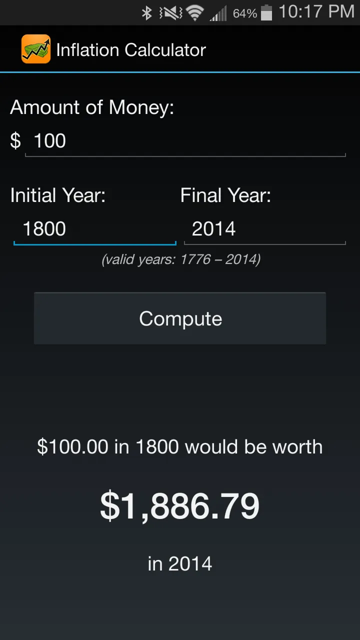 Inflation Calculator 1776-now | Indus Appstore | Screenshot