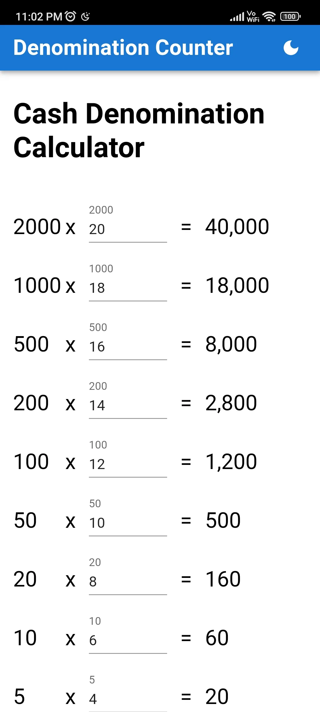 Cash Denomination Calculator | Indus Appstore | Screenshot