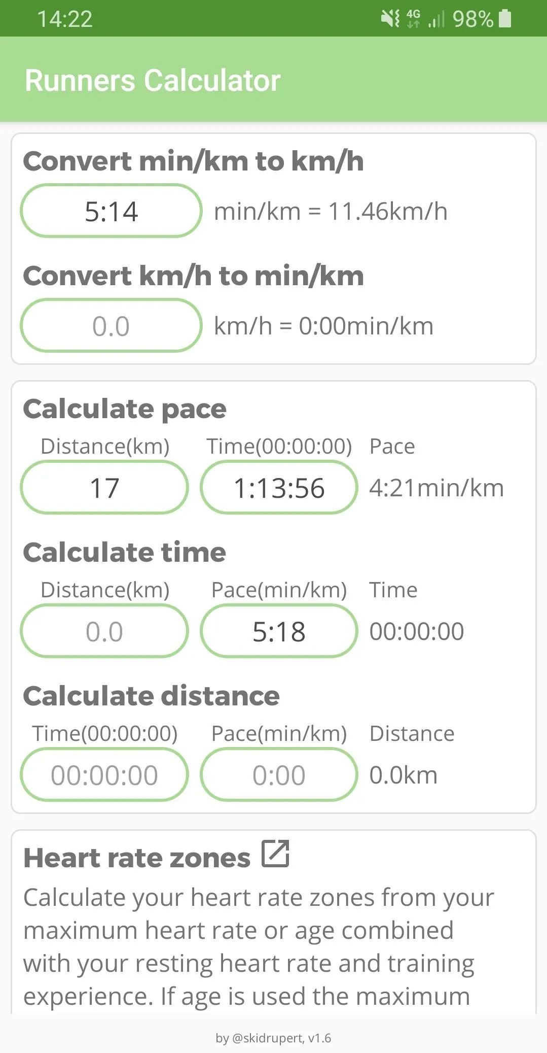 Runners Calculator | Indus Appstore | Screenshot