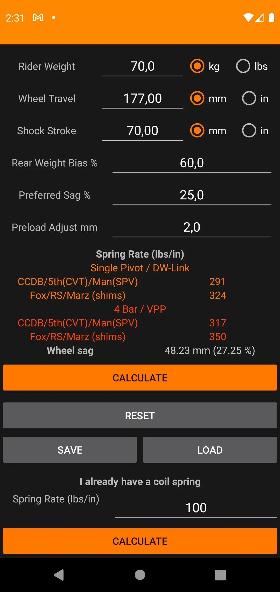 Rear Shock Coil Calculator | Indus Appstore | Screenshot