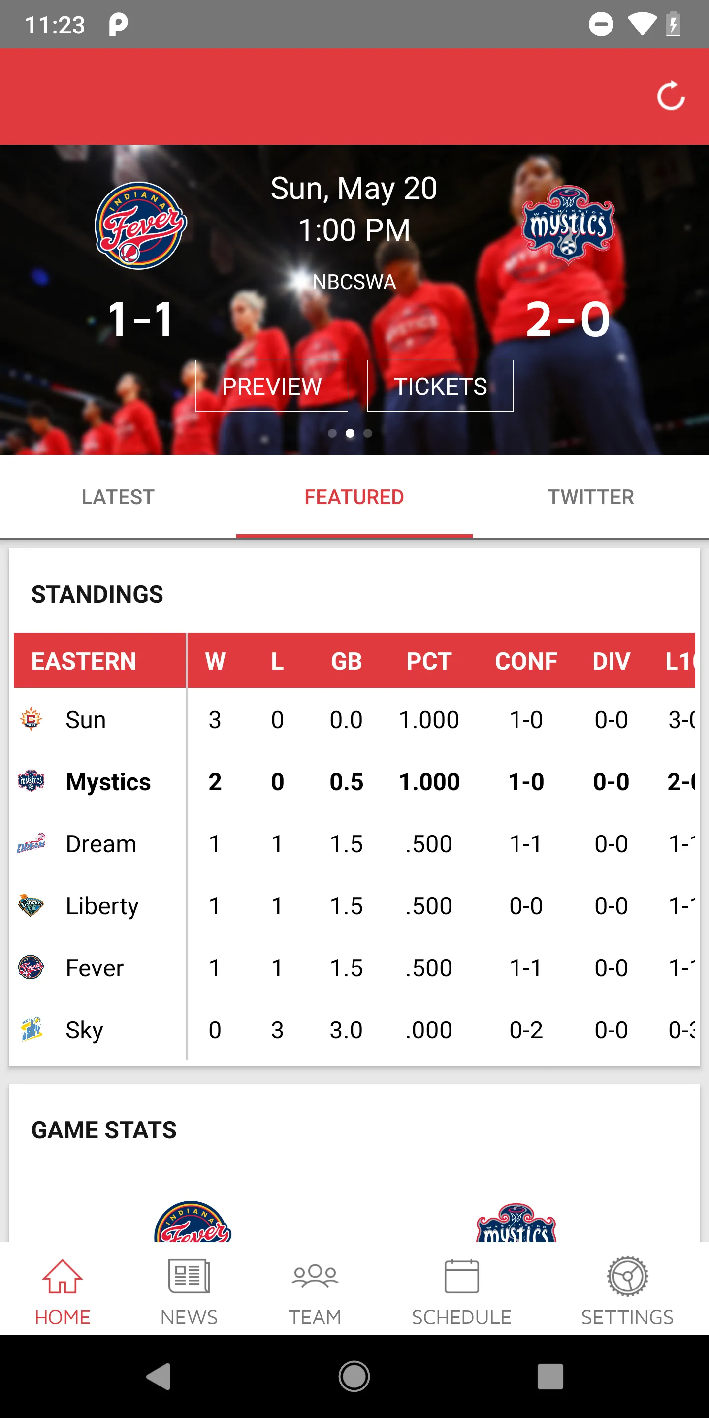 Washington Mystics Mobile | Indus Appstore | Screenshot