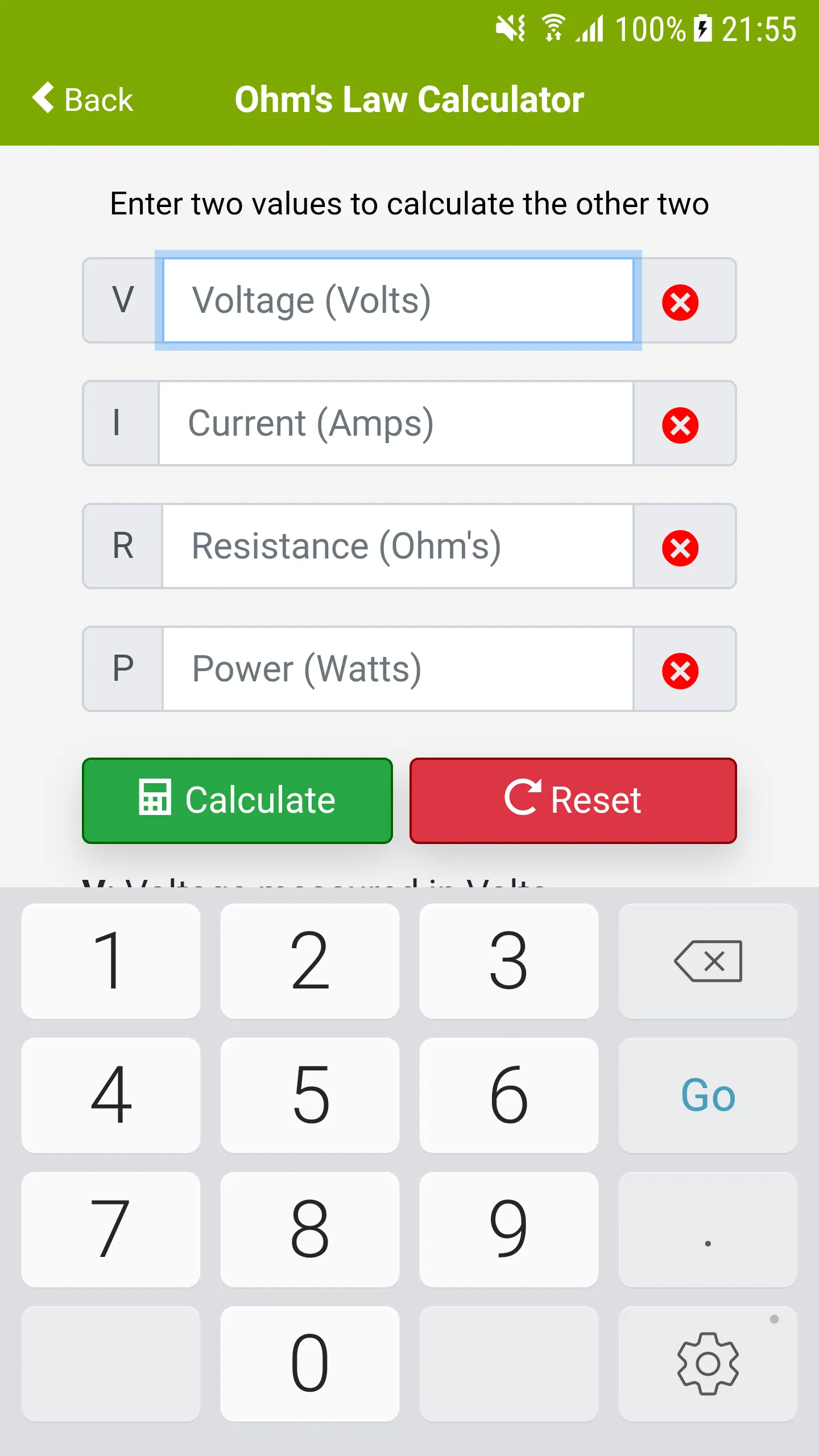 Ohms Law Calculator | Indus Appstore | Screenshot