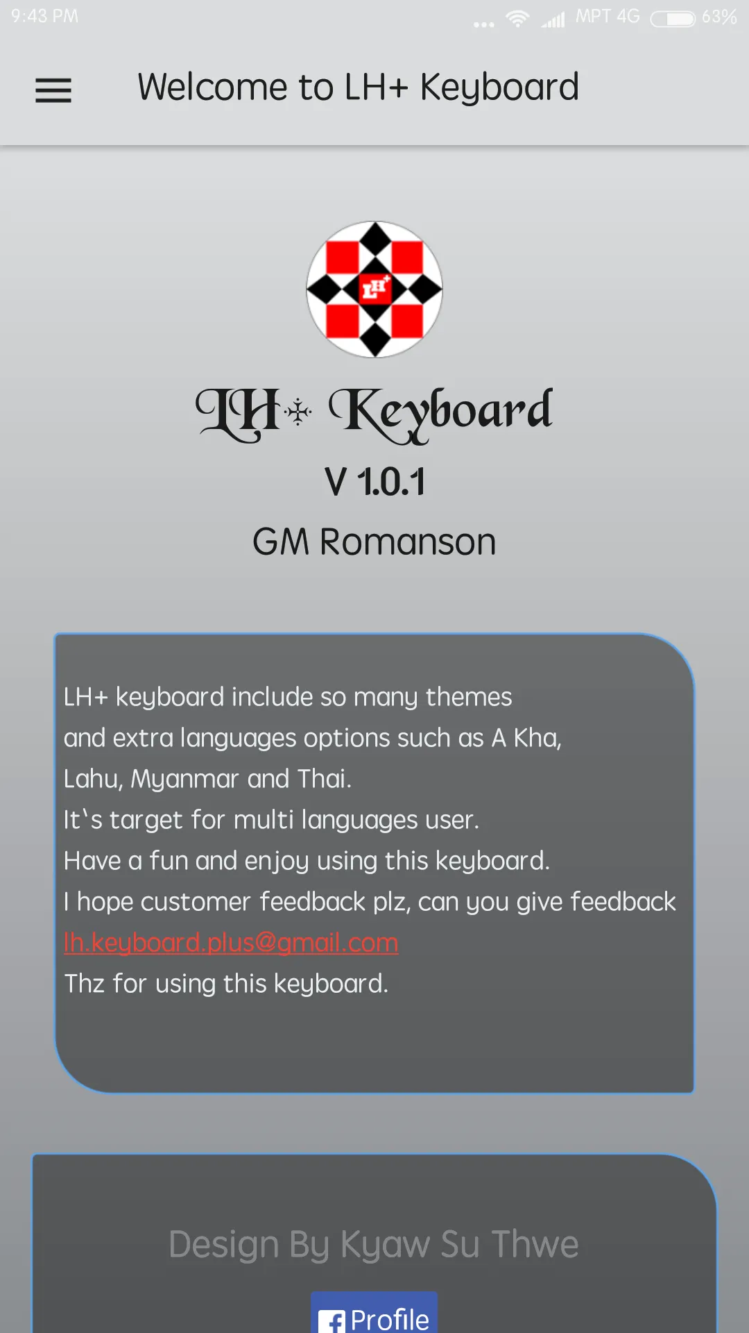 LH+ Myanmar, Thai Keyboard | Indus Appstore | Screenshot