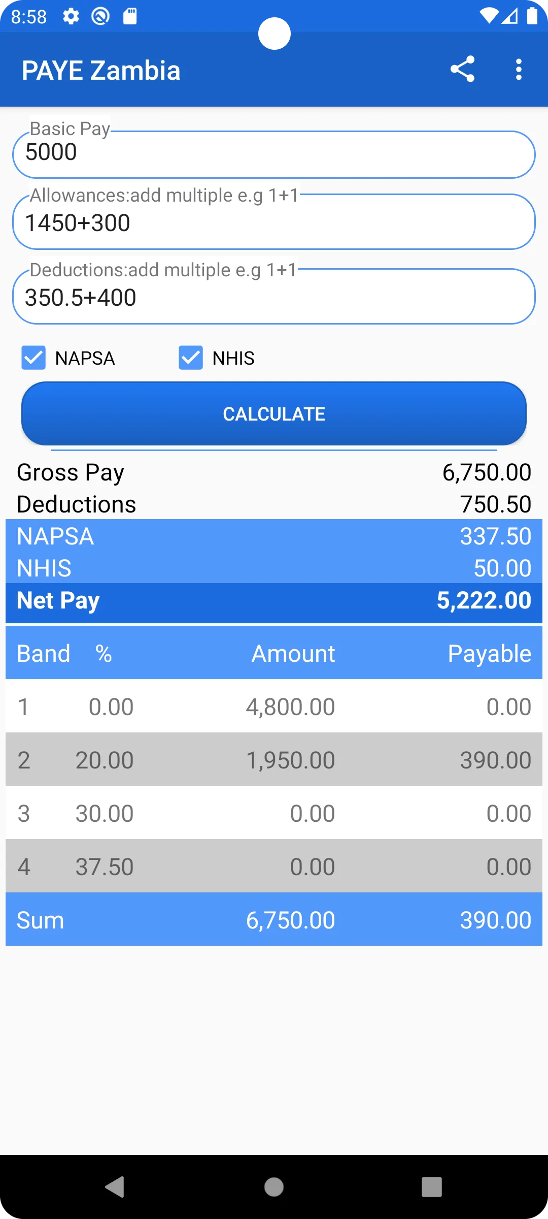 PAYE Calculator Zambia | Indus Appstore | Screenshot