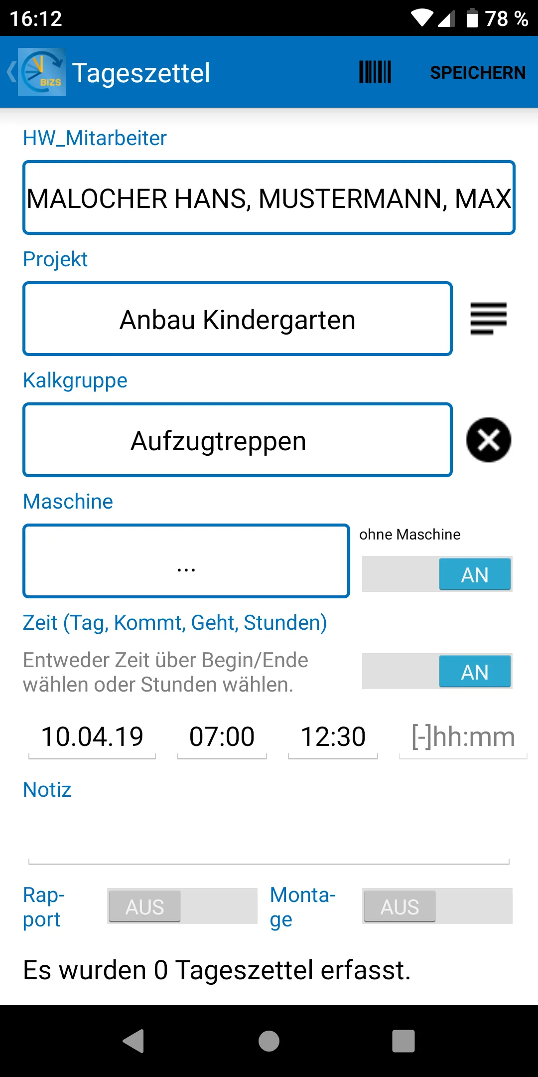 BIZS Zeiterfassung | Indus Appstore | Screenshot